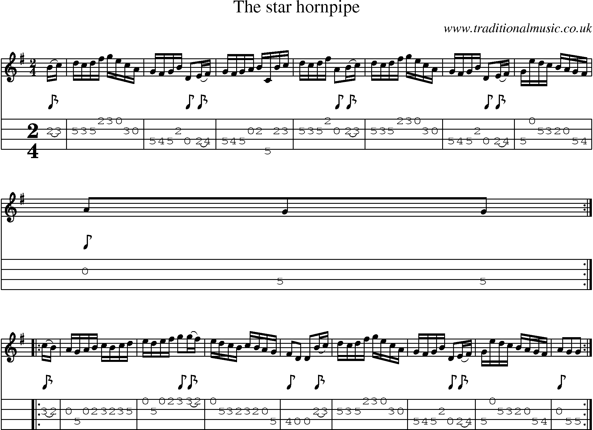 Music Score and Mandolin Tabs for Star Hornpipe