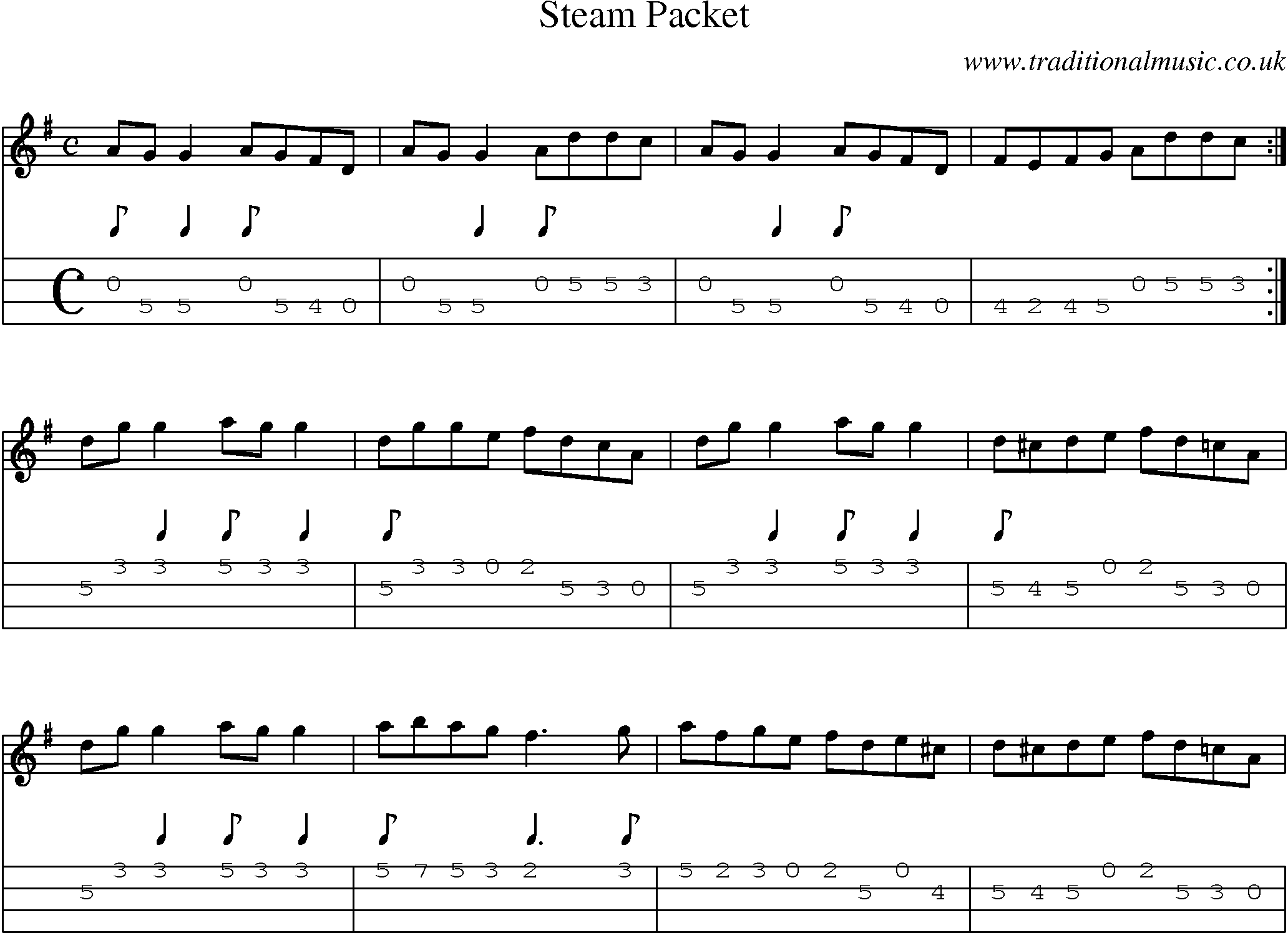 Music Score and Mandolin Tabs for Steam Packet