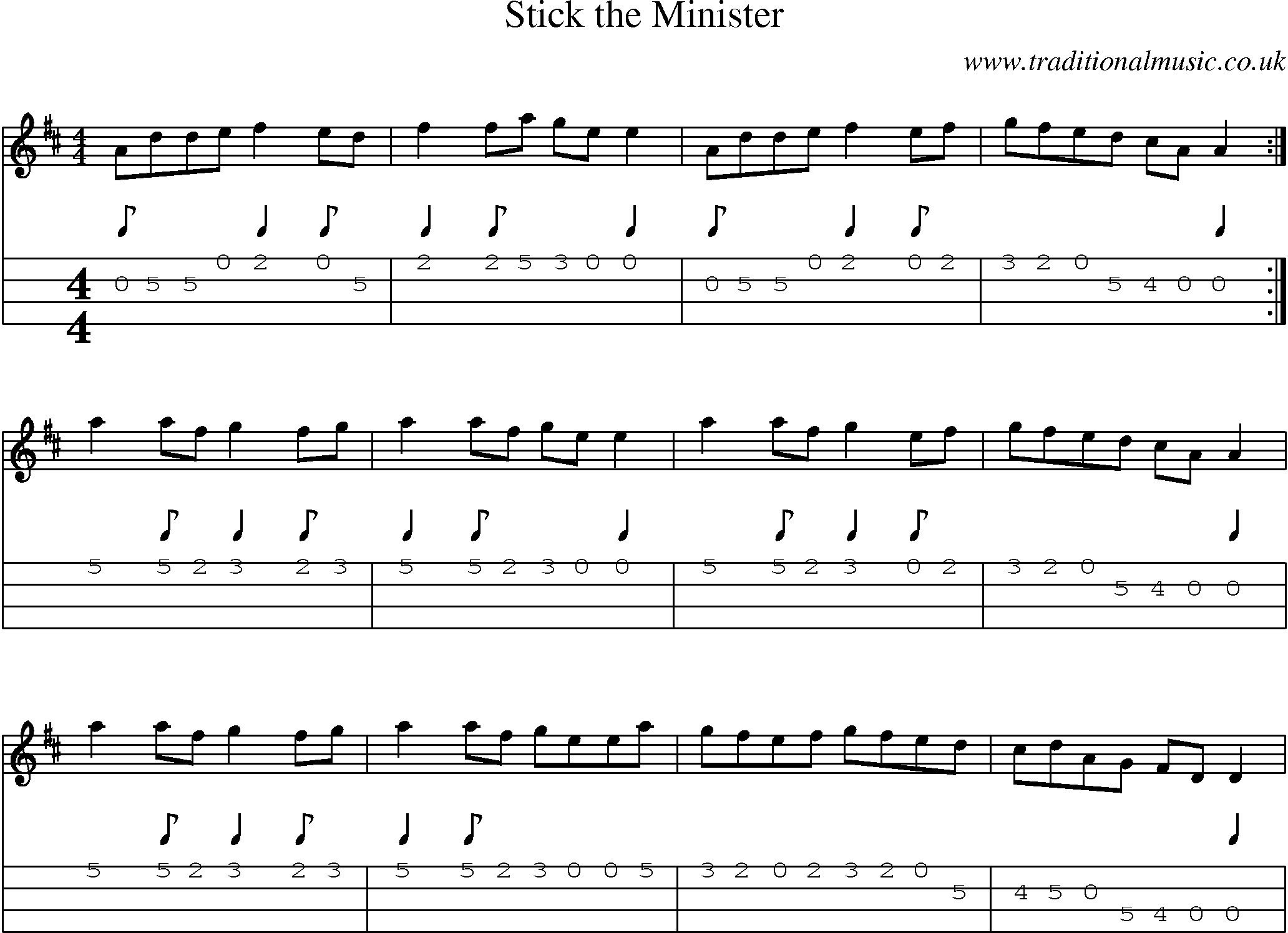 Music Score and Mandolin Tabs for Stick Minister