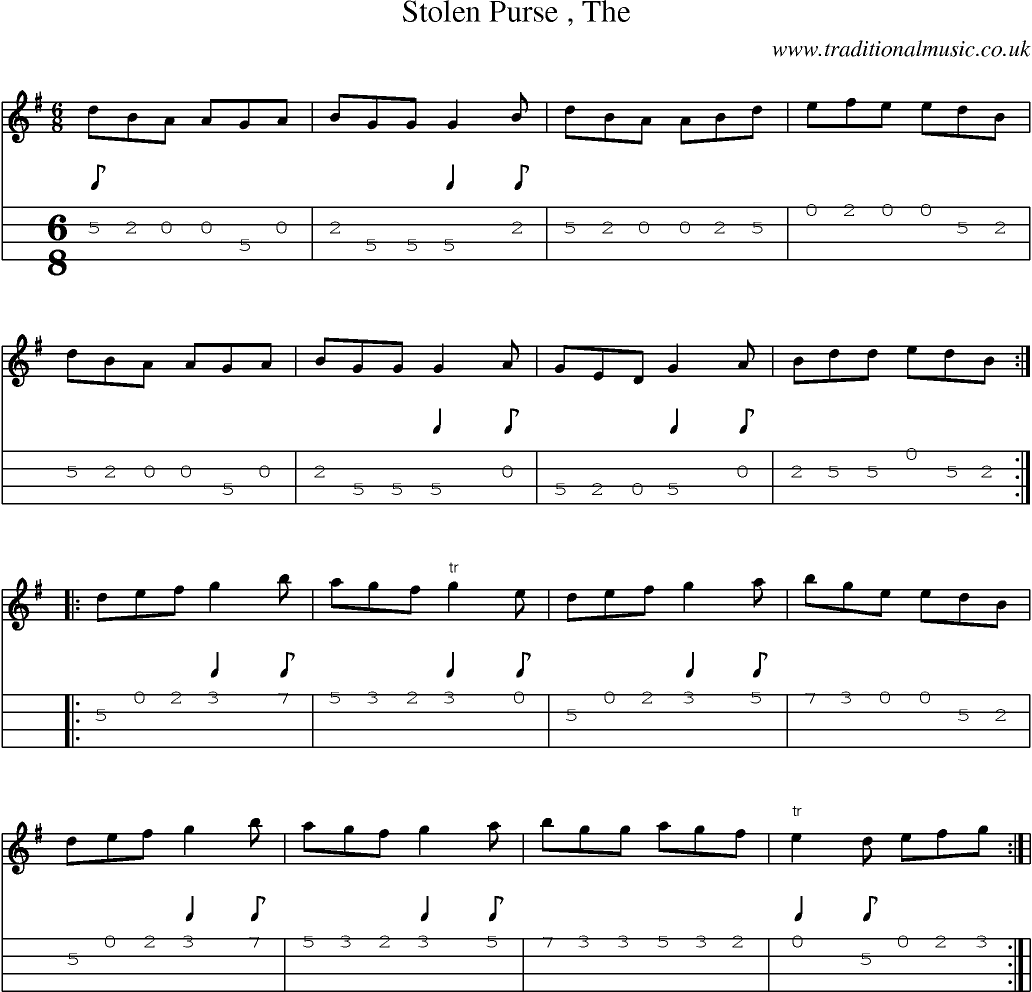 Music Score and Mandolin Tabs for Stolen Purse