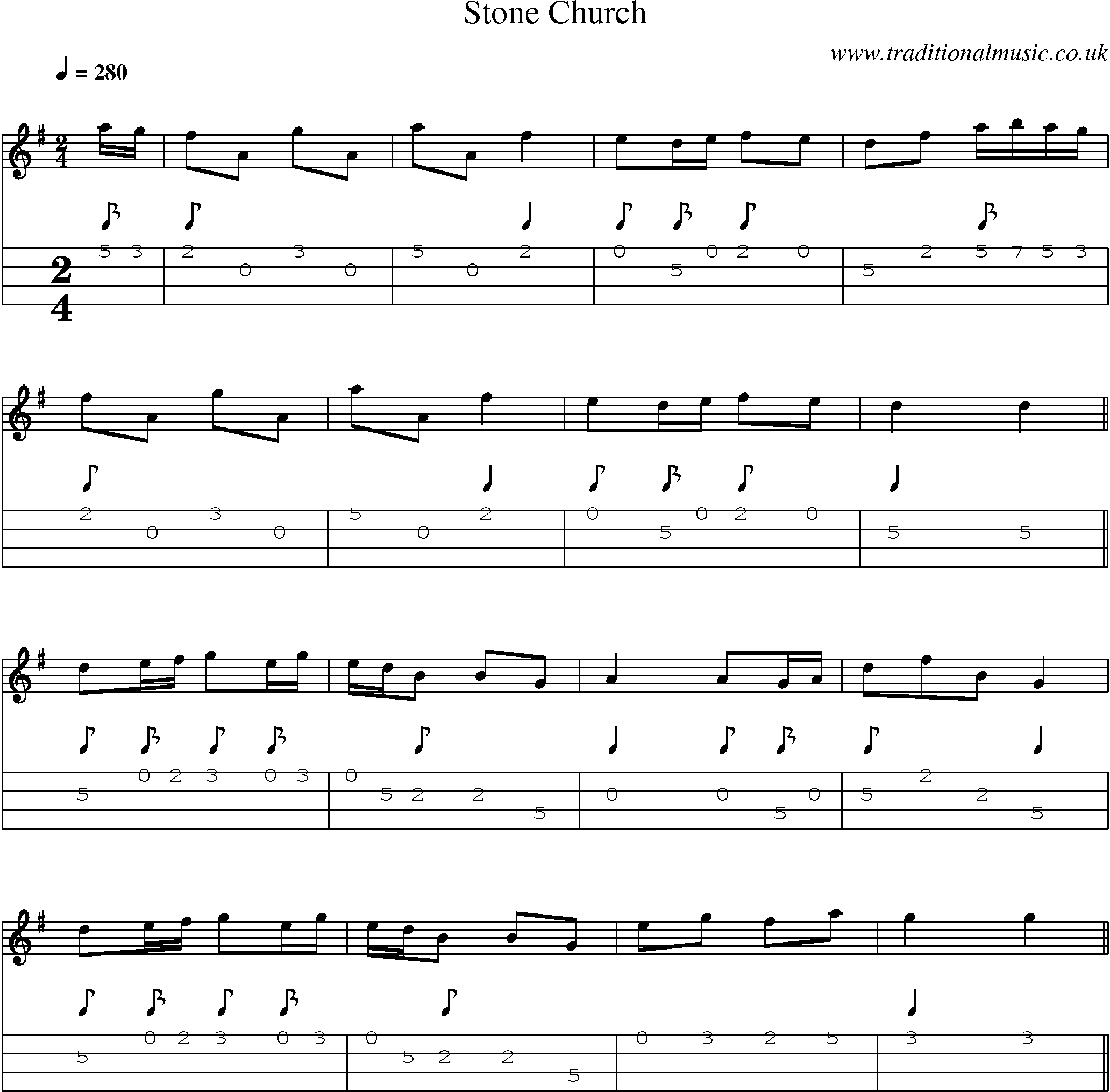Music Score and Mandolin Tabs for Stone Church