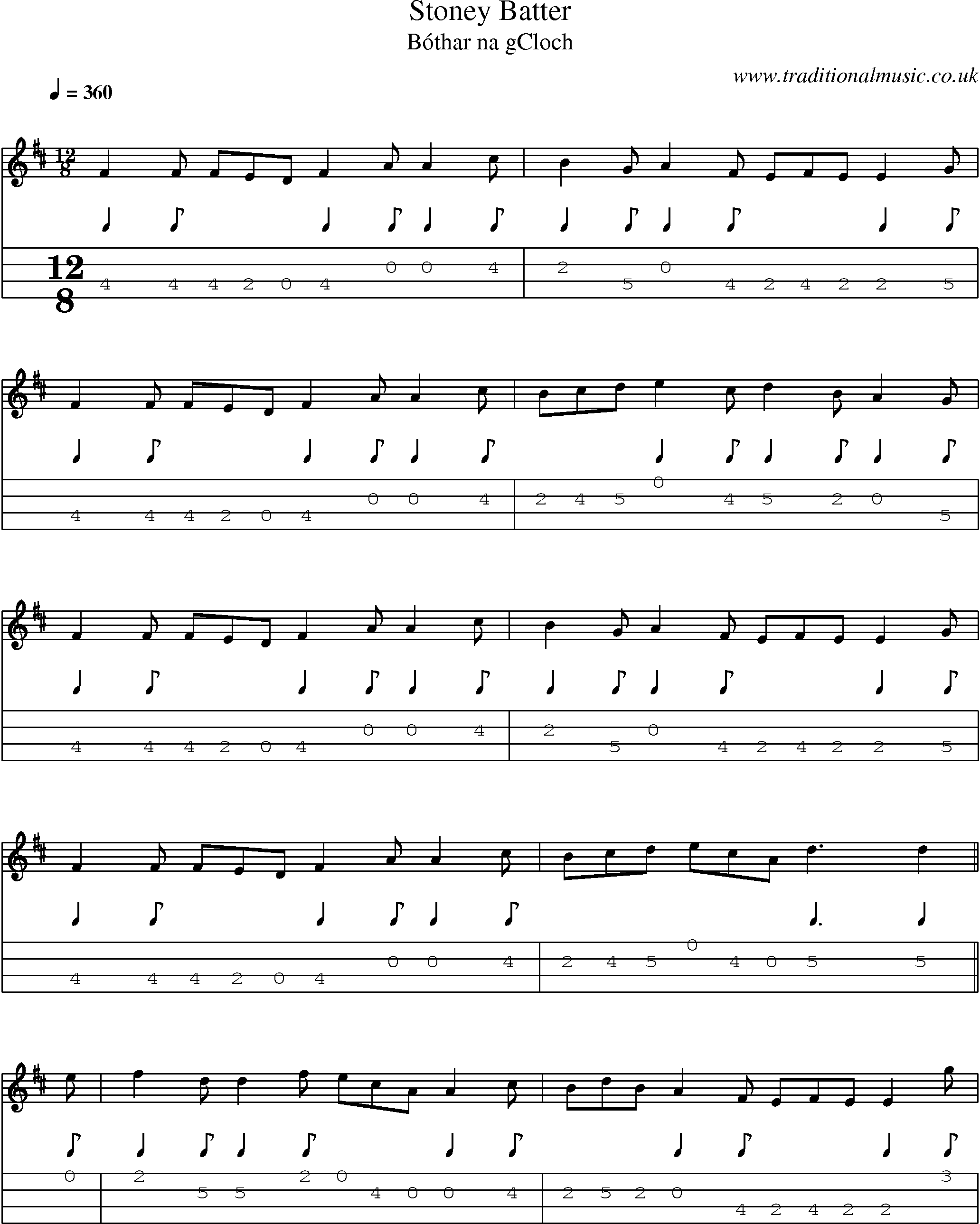 Music Score and Mandolin Tabs for Stoney Batter