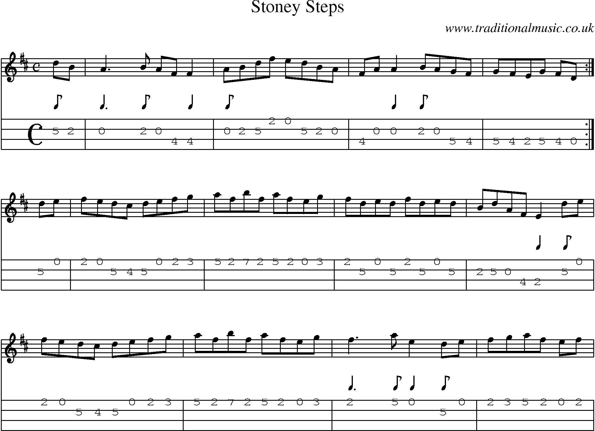 Music Score and Mandolin Tabs for Stoney Steps