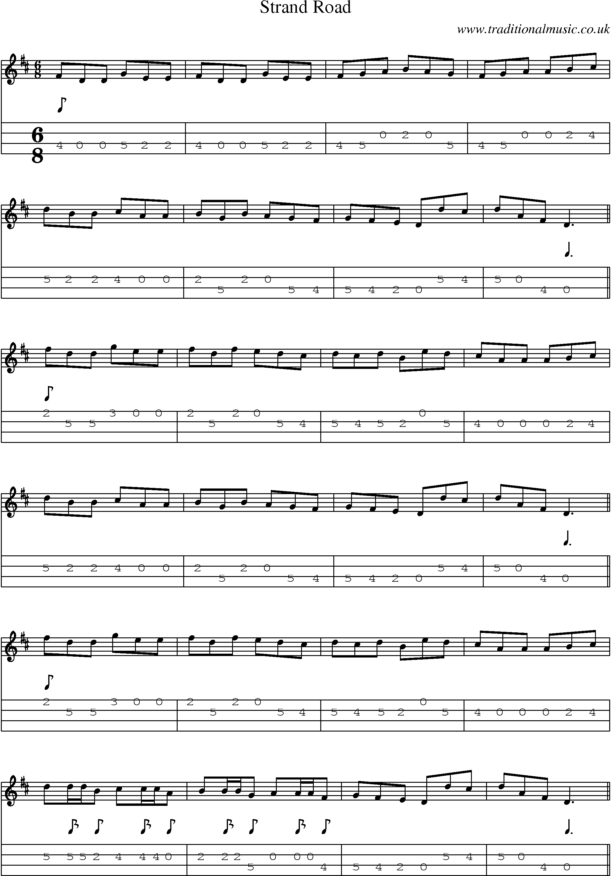 Music Score and Mandolin Tabs for Strand Road