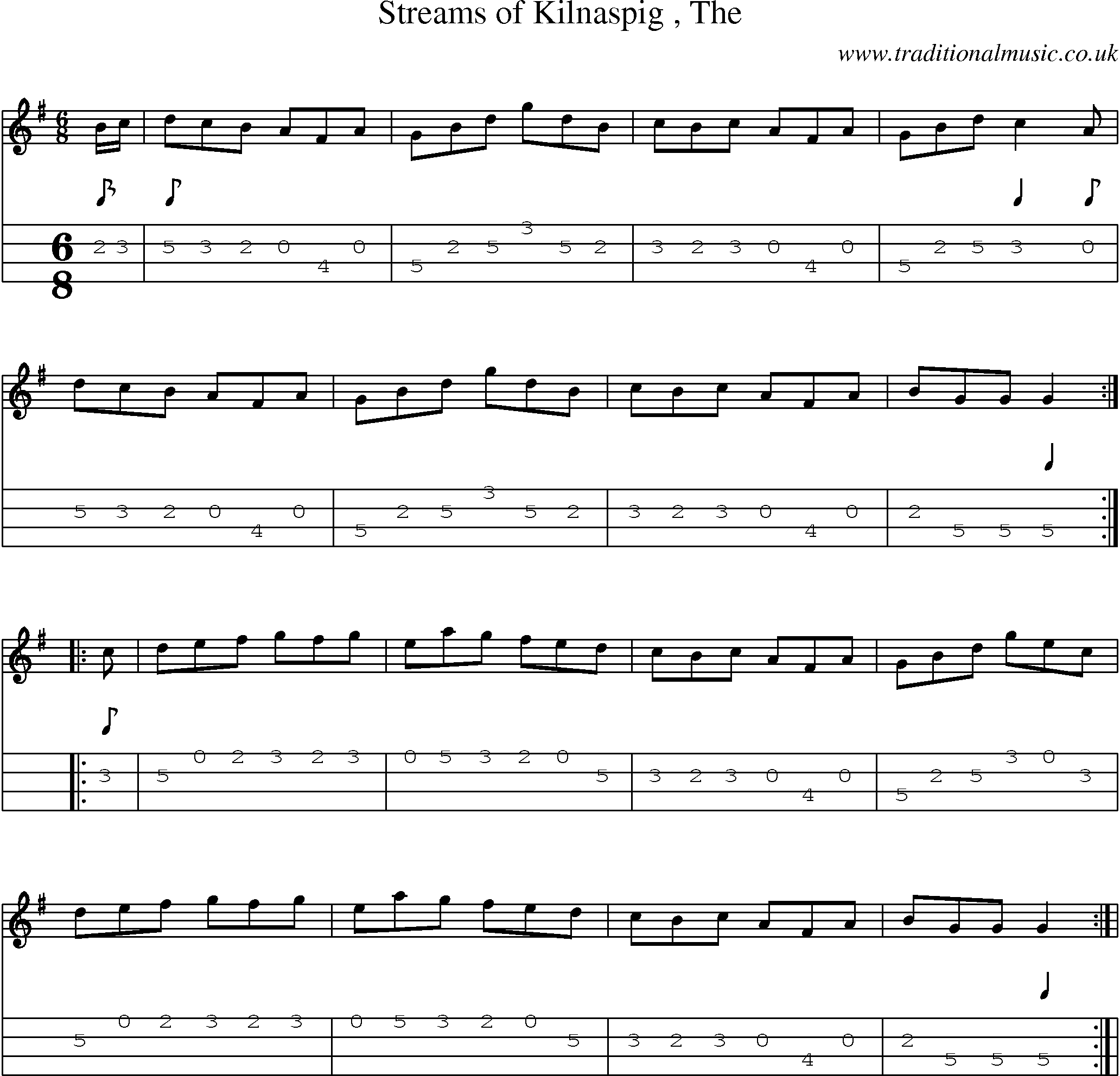 Music Score and Mandolin Tabs for Streams Of Kilnaspig