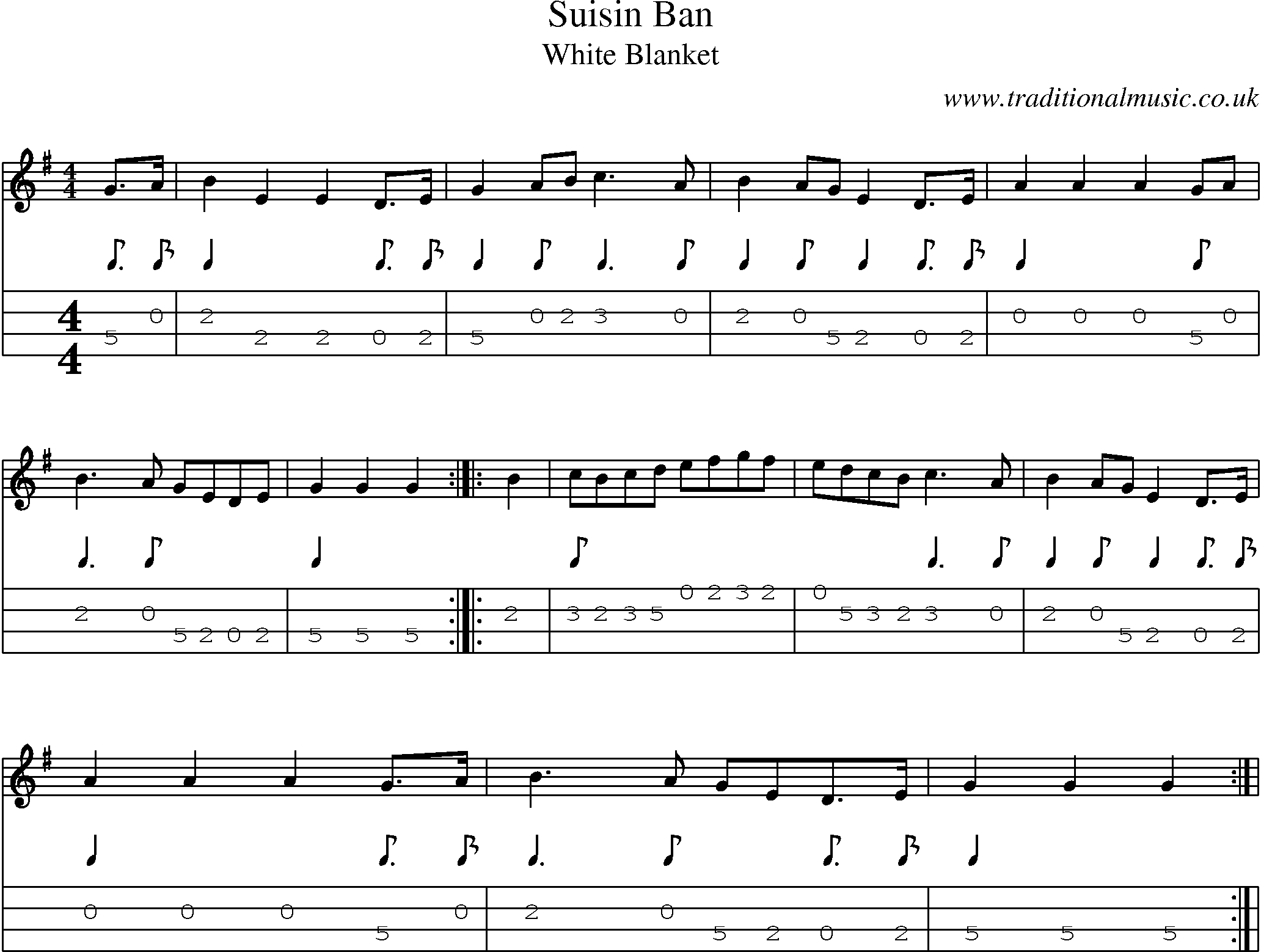 Music Score and Mandolin Tabs for Suisin Ban