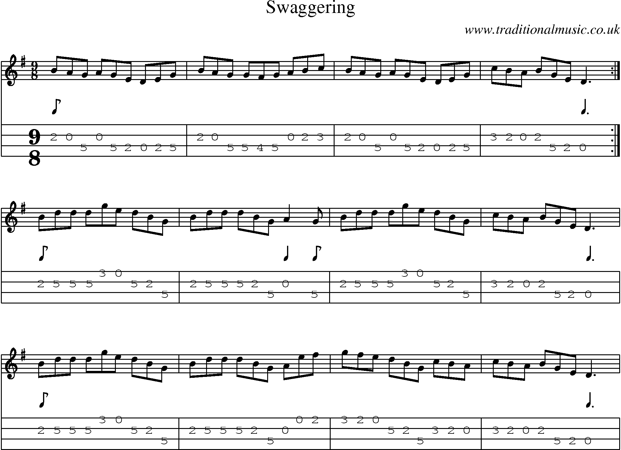 Music Score and Mandolin Tabs for Swaggering