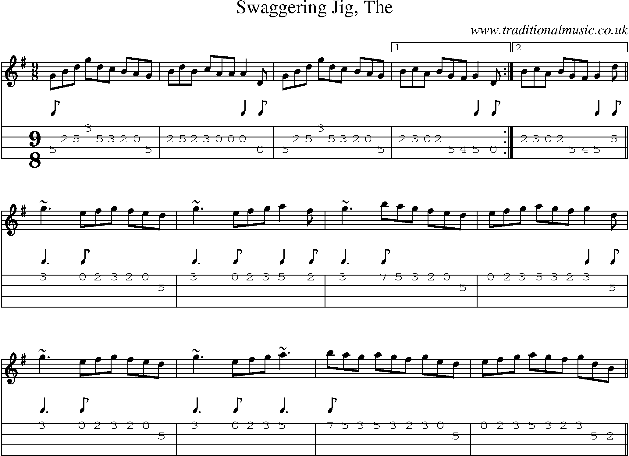 Music Score and Mandolin Tabs for Swaggering Jig