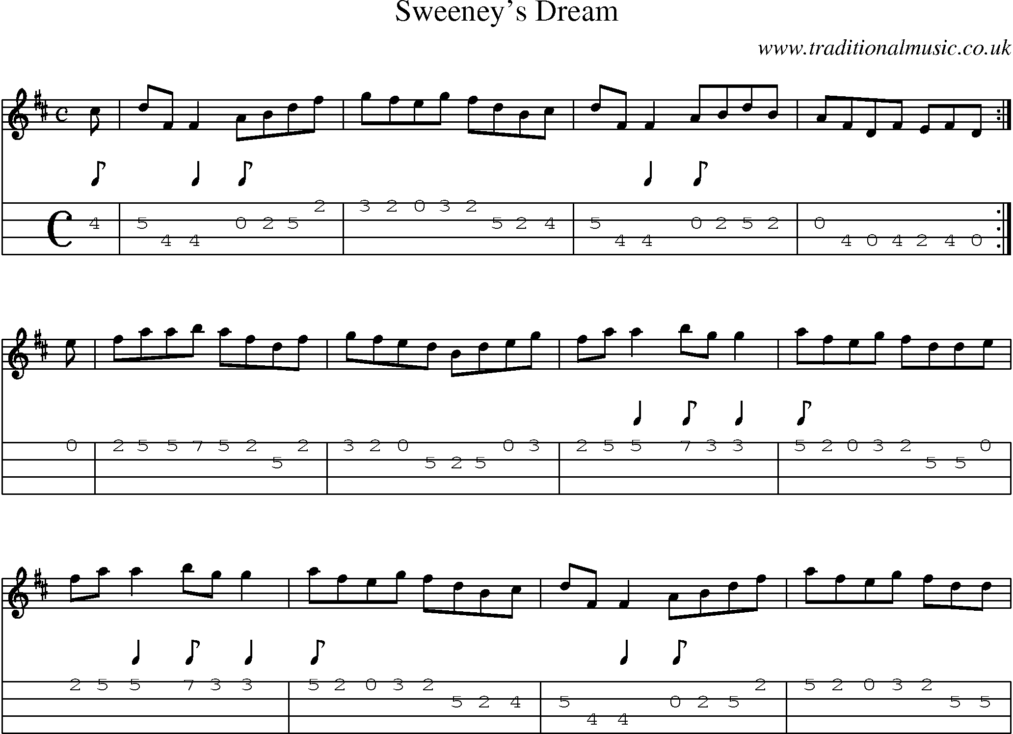 Music Score and Mandolin Tabs for Sweeneys Dream