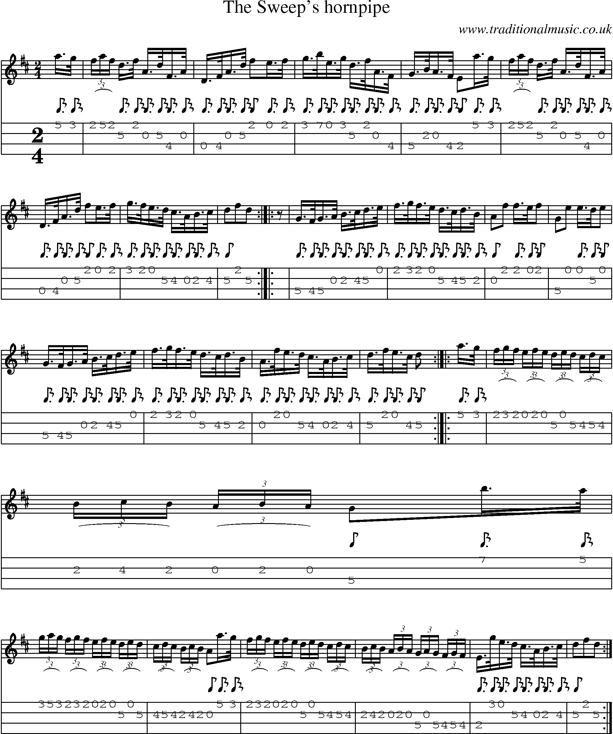 Music Score and Mandolin Tabs for Sweeps Hornpipe