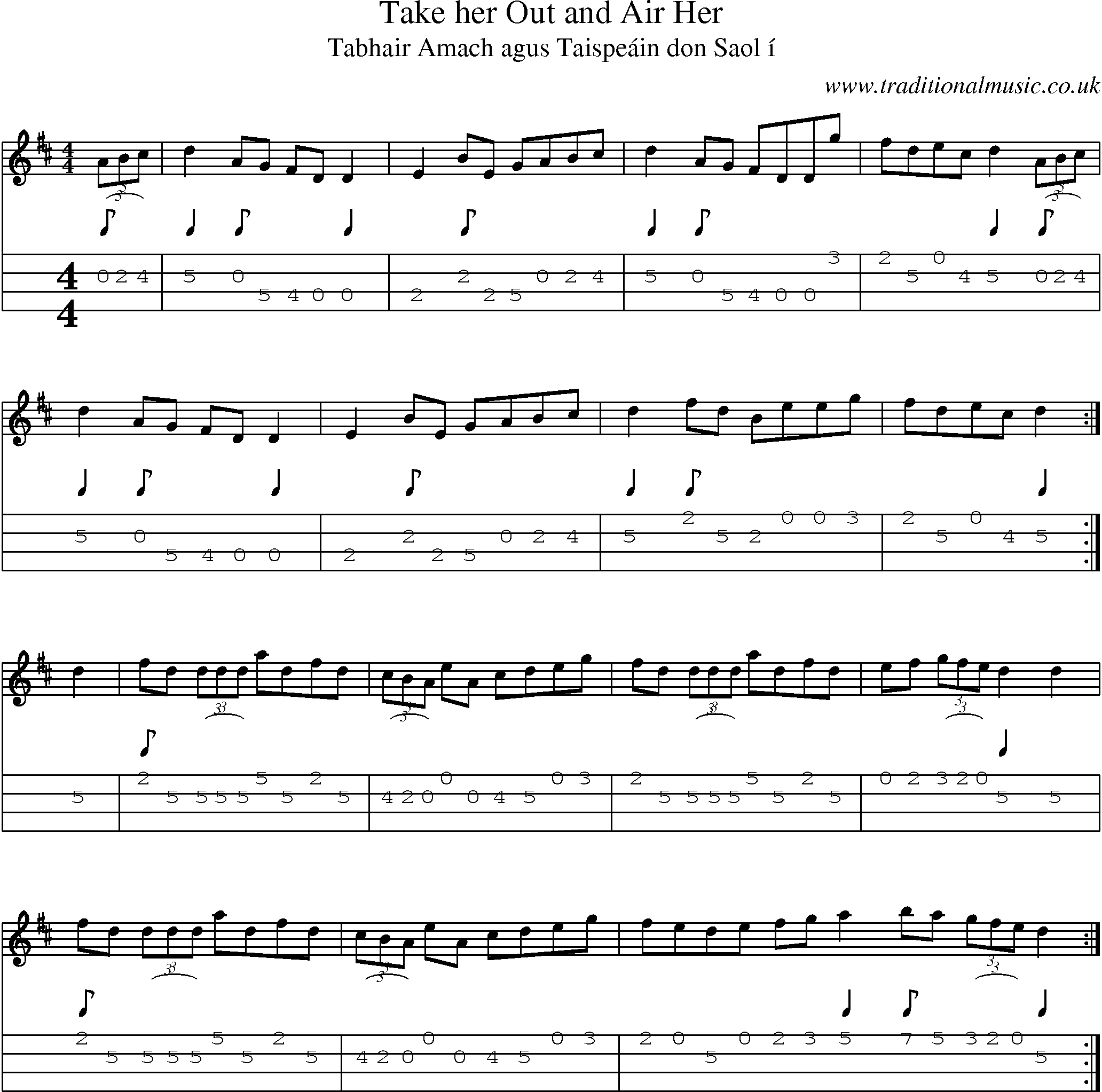 Music Score and Mandolin Tabs for Take Her Out And Air Her