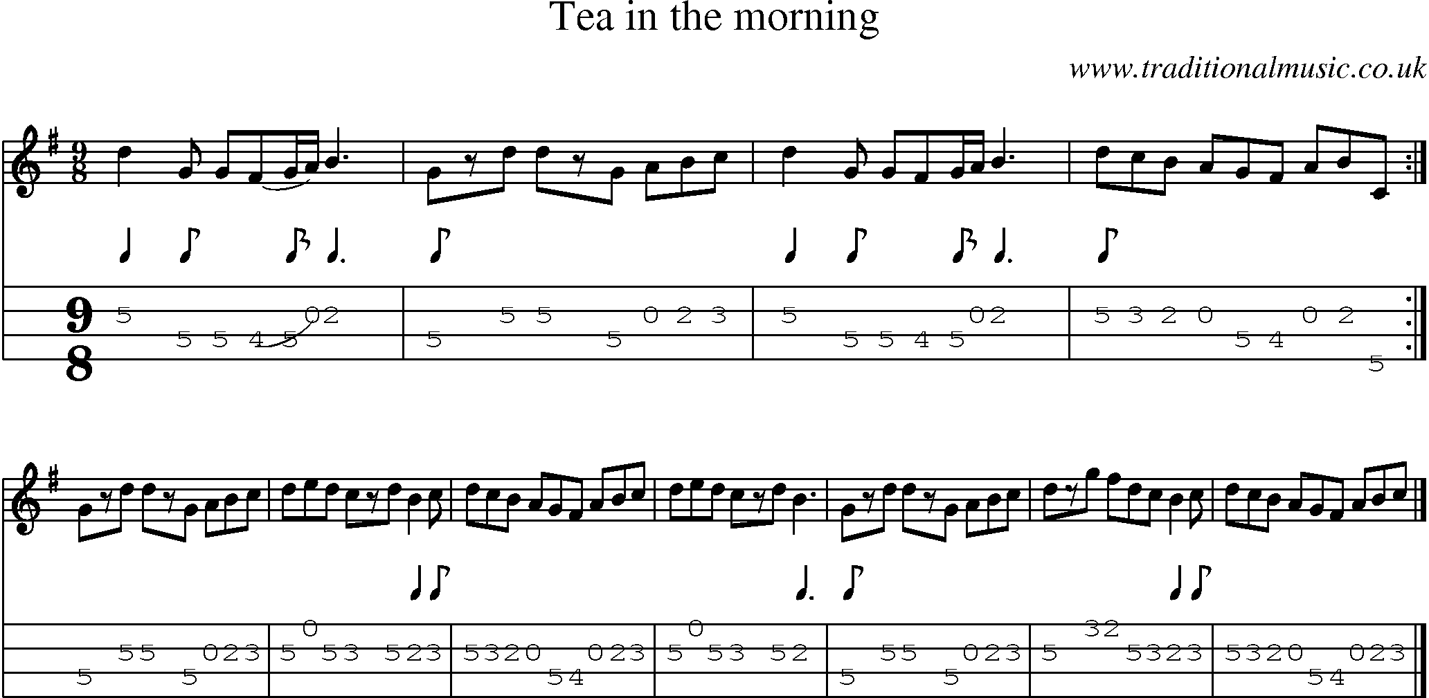 Music Score and Mandolin Tabs for Tea In The Morning