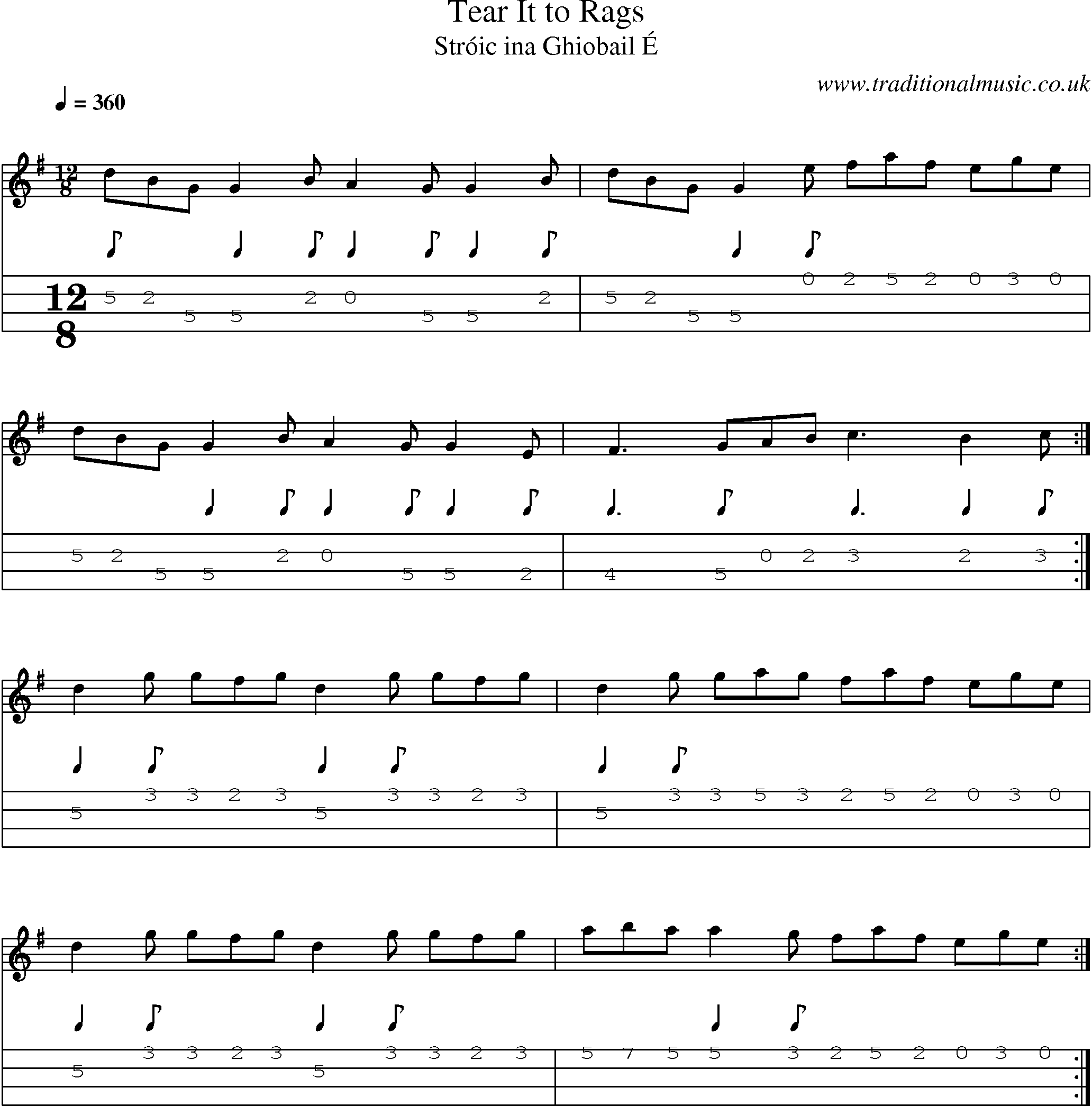 Music Score and Mandolin Tabs for Tear It To Rags