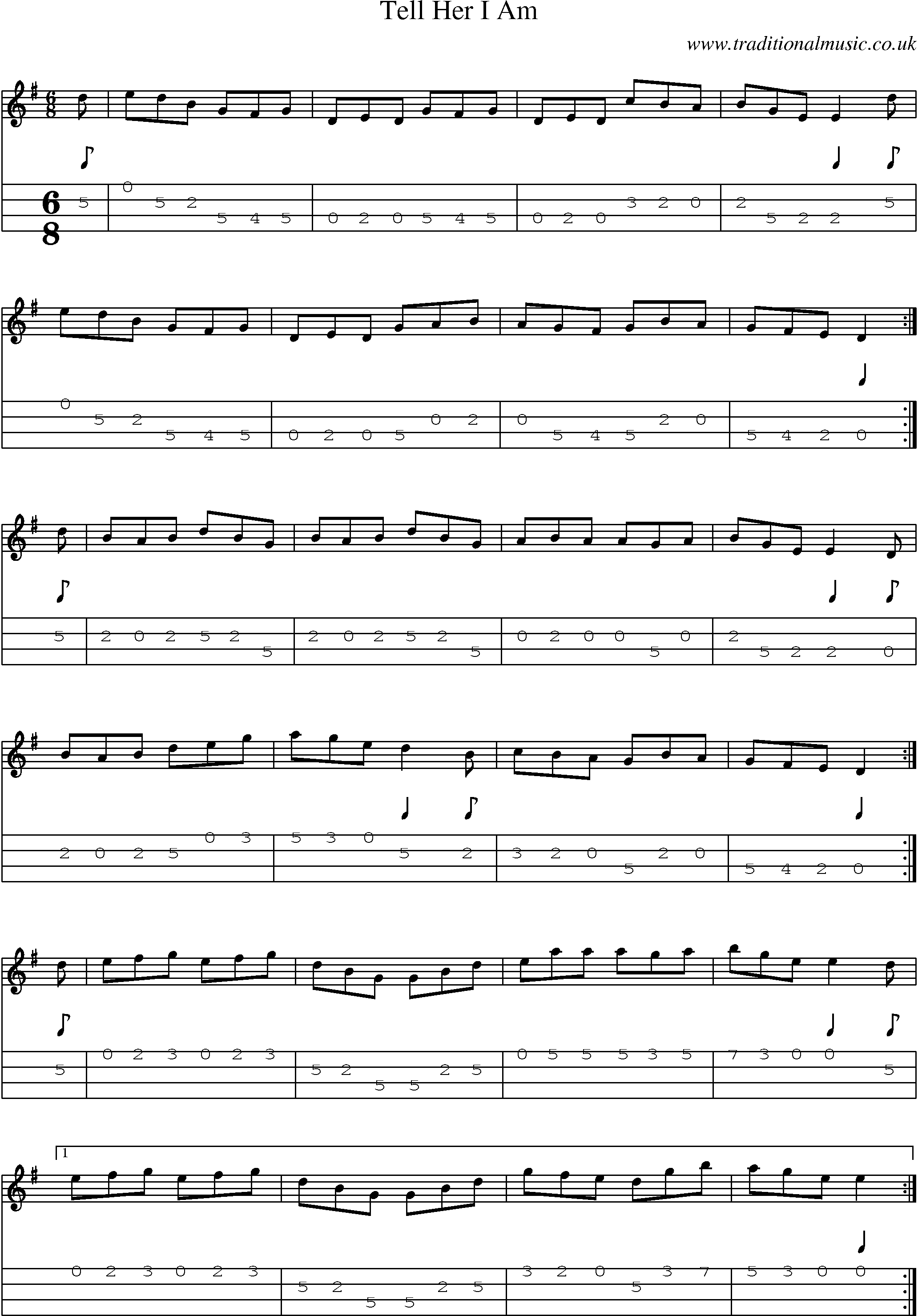 Music Score and Mandolin Tabs for Tell Her I Am