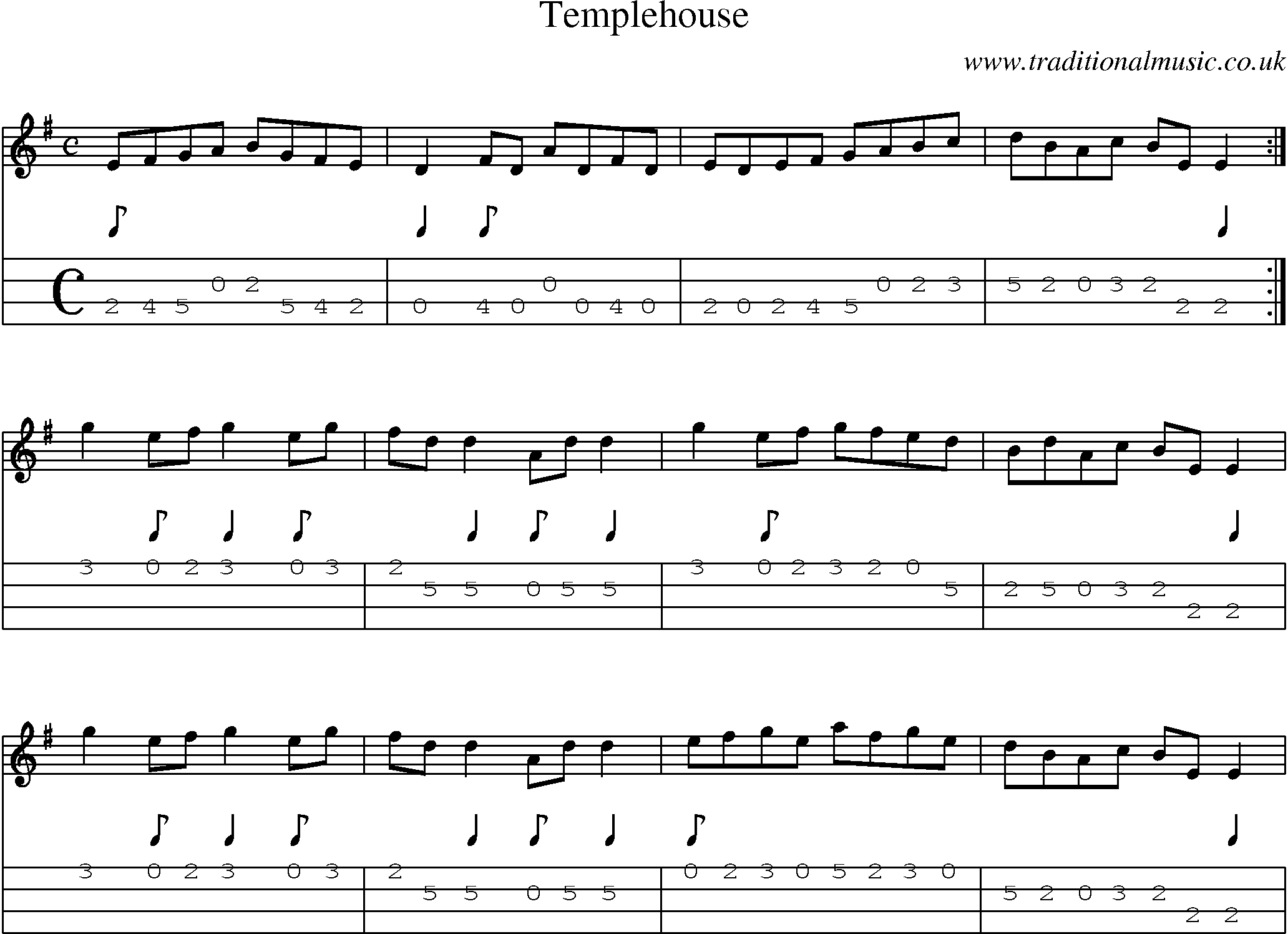 Music Score and Mandolin Tabs for Templehouse