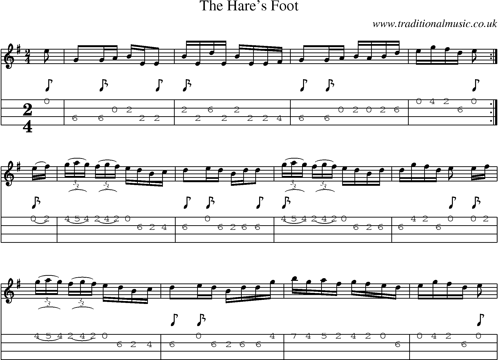 Music Score and Mandolin Tabs for The Hares Foot