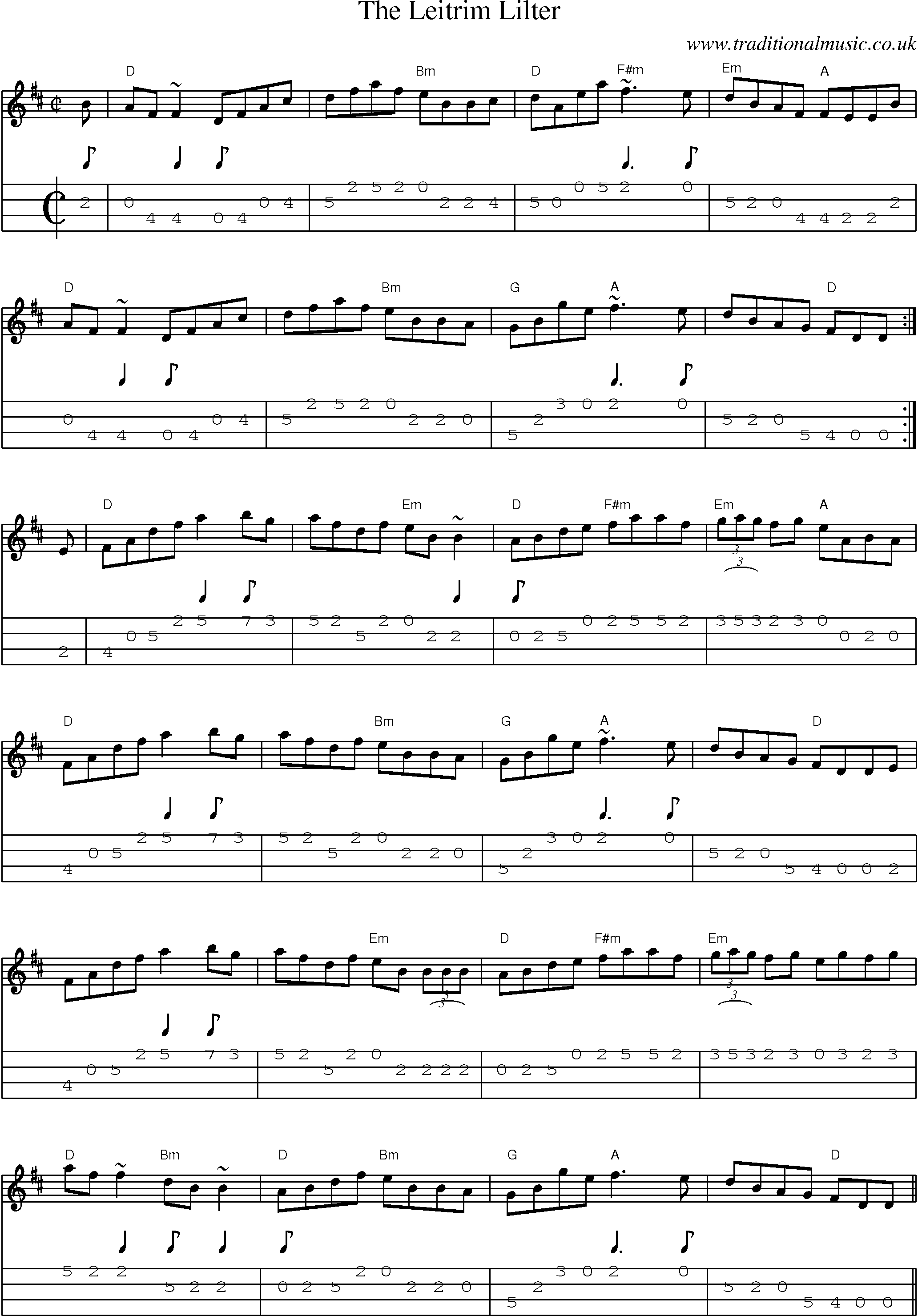 Music Score and Mandolin Tabs for The Leitrim Lilter