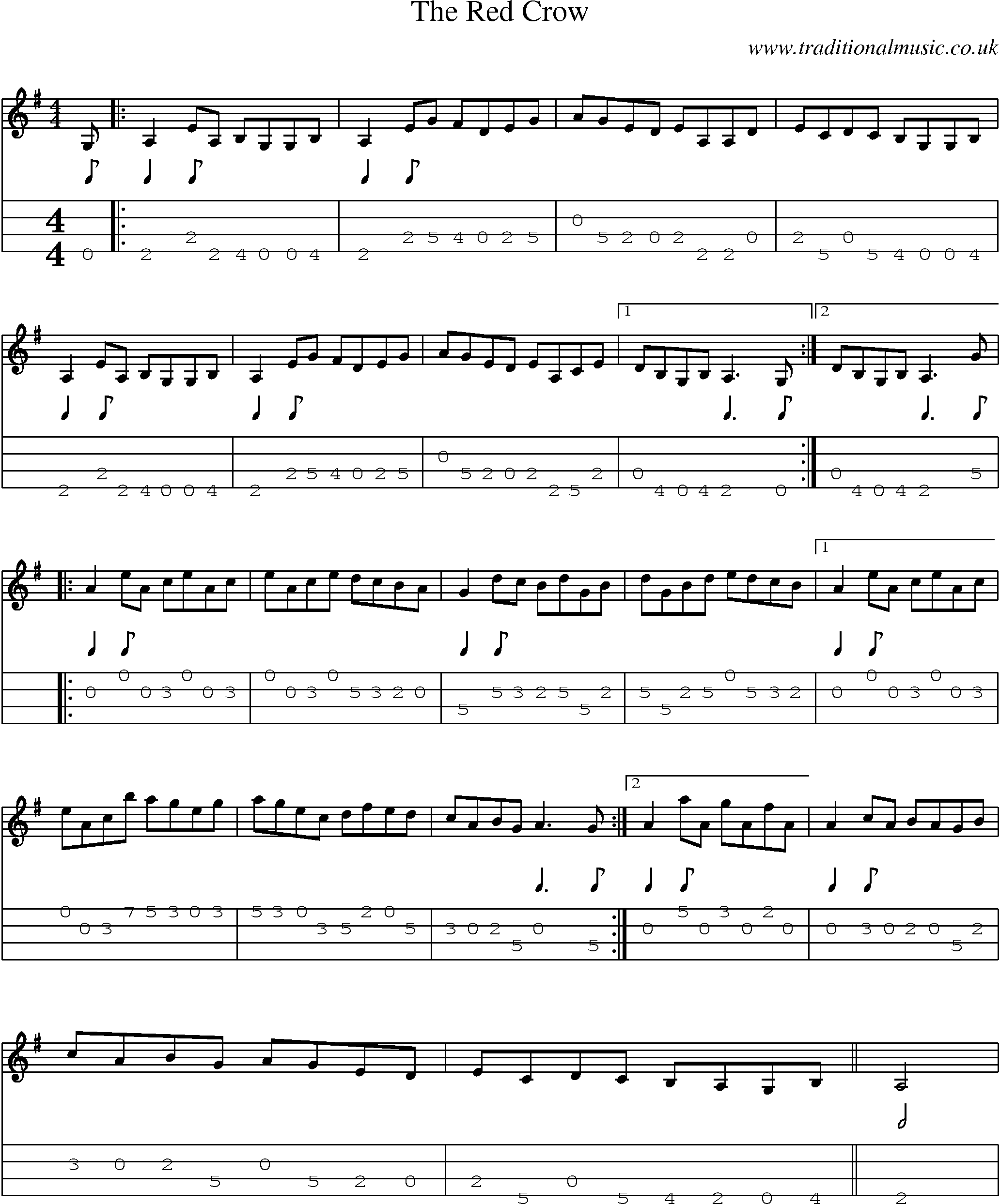 Music Score and Mandolin Tabs for The Red Crow