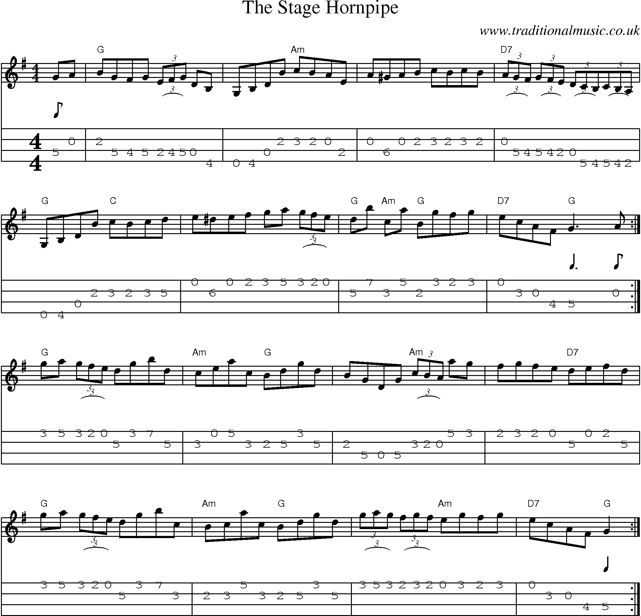 Music Score and Mandolin Tabs for The Stage Hornpipe