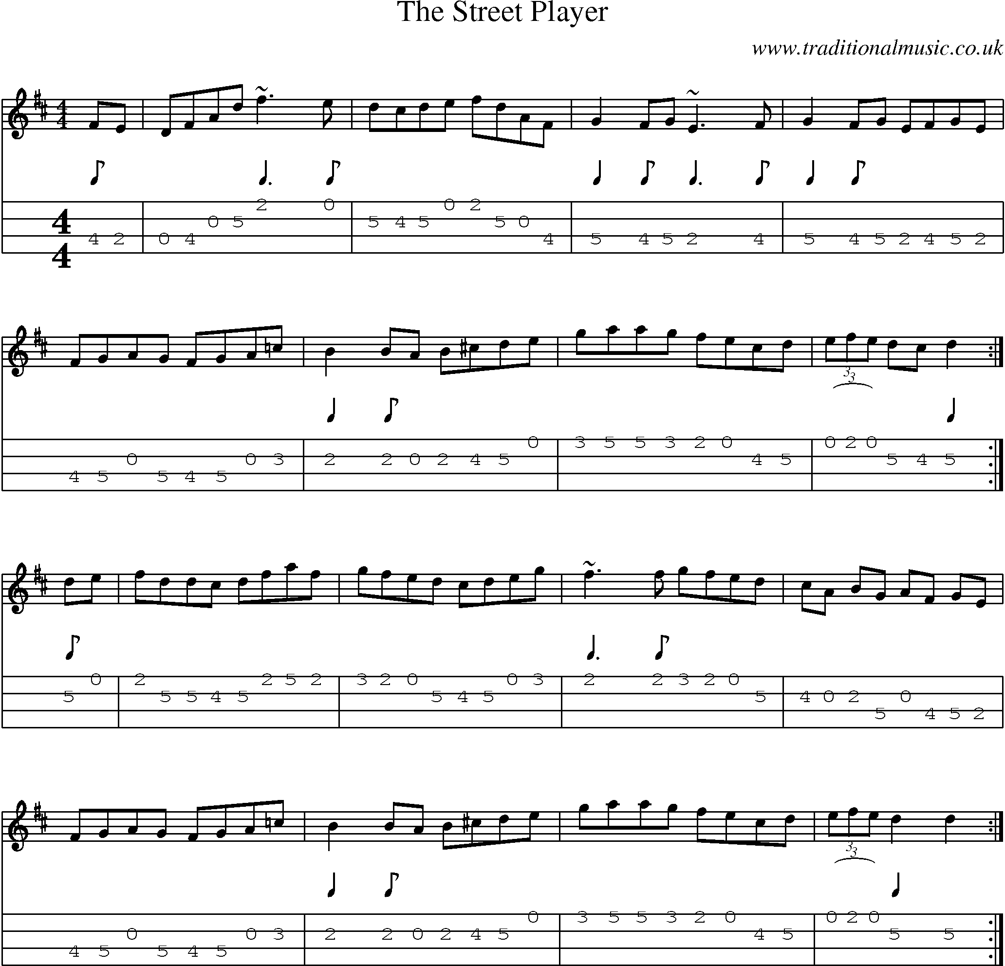 Music Score and Mandolin Tabs for The Street Player