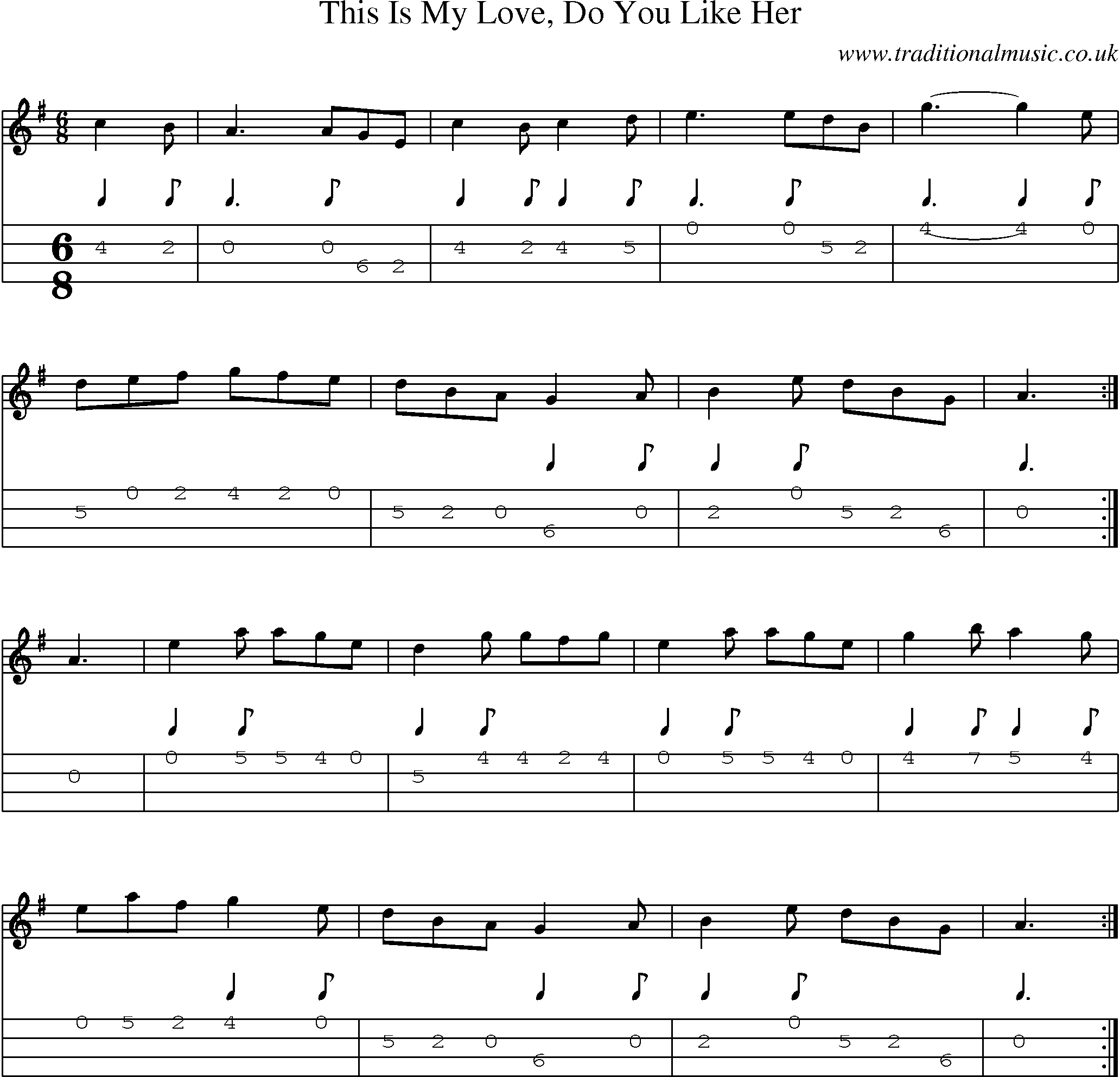 Music Score and Mandolin Tabs for This Is My Love Do You Like Her