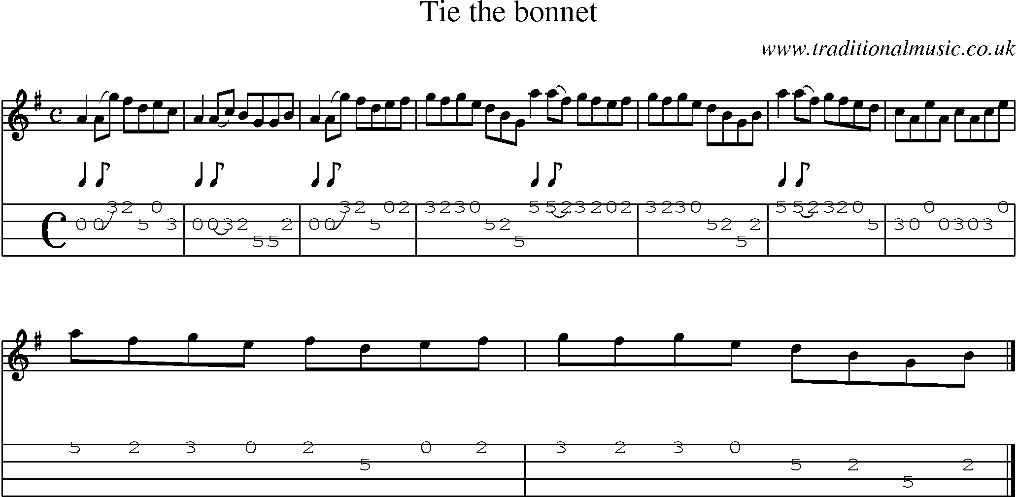 Music Score and Mandolin Tabs for Tie The Bonnet
