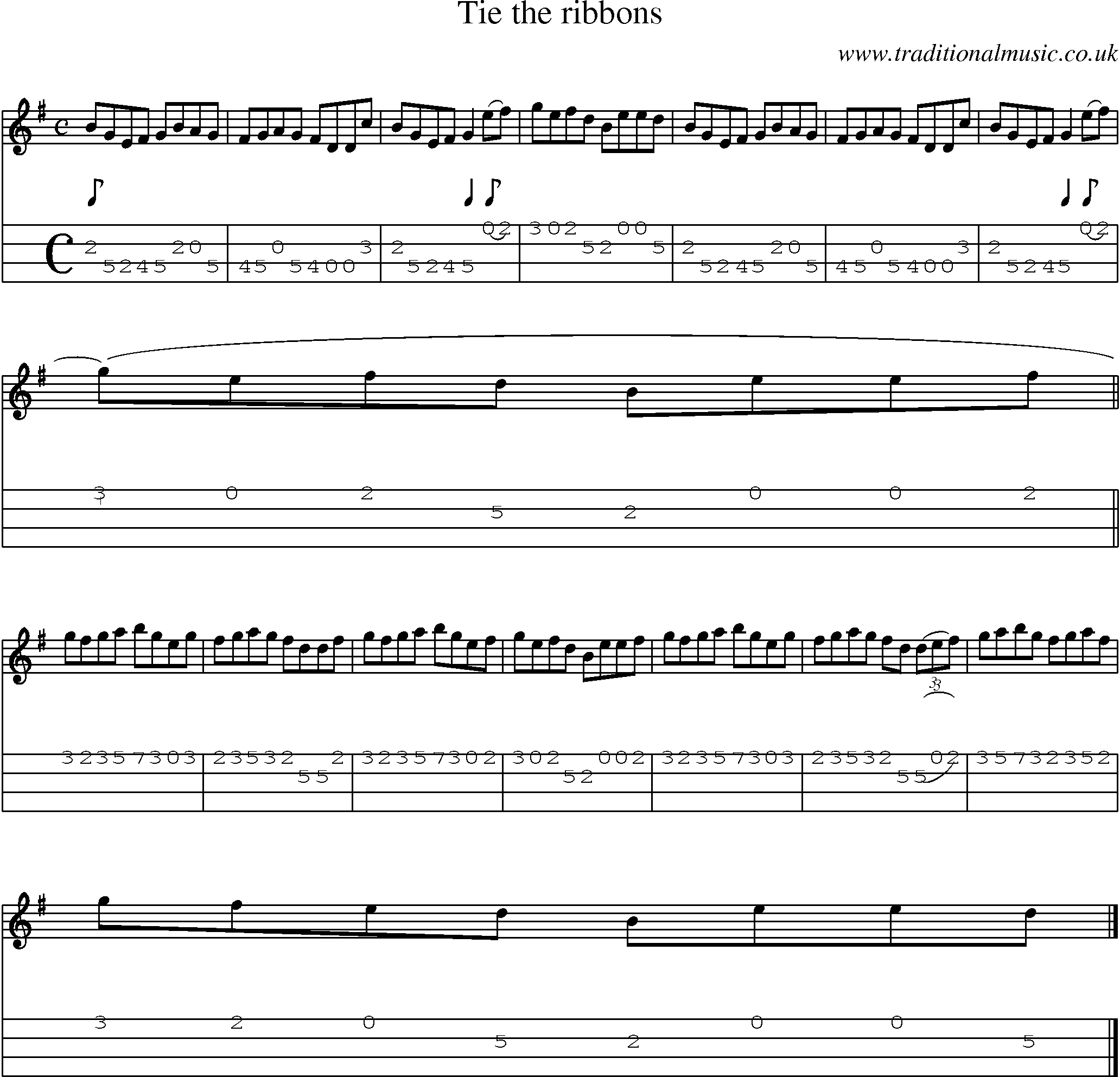 Music Score and Mandolin Tabs for Tie The Ribbons