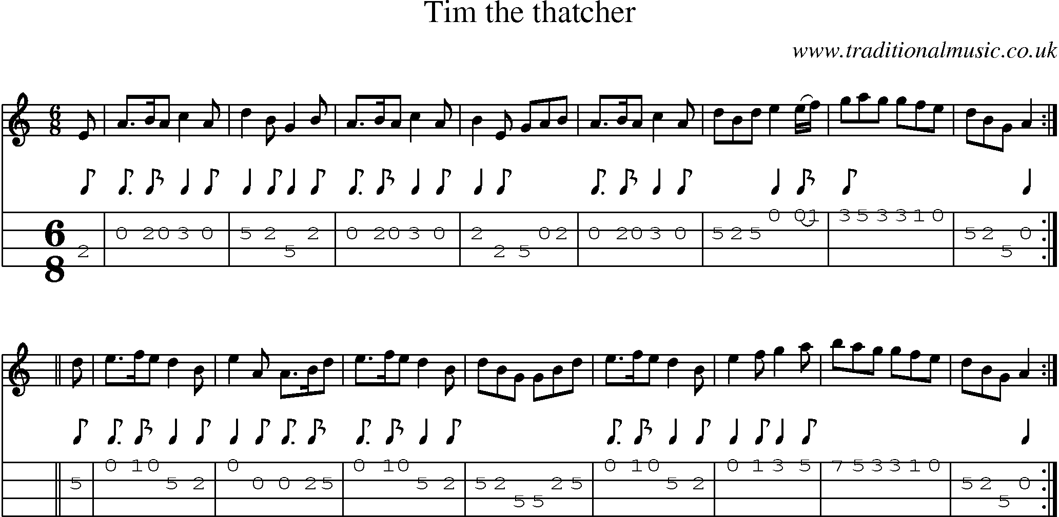 Music Score and Mandolin Tabs for Tim The Thatcher