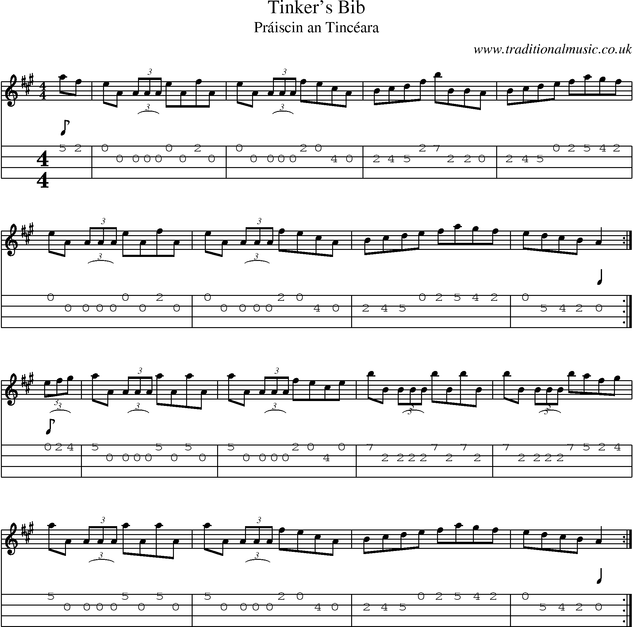 Music Score and Mandolin Tabs for Tinkers Bib