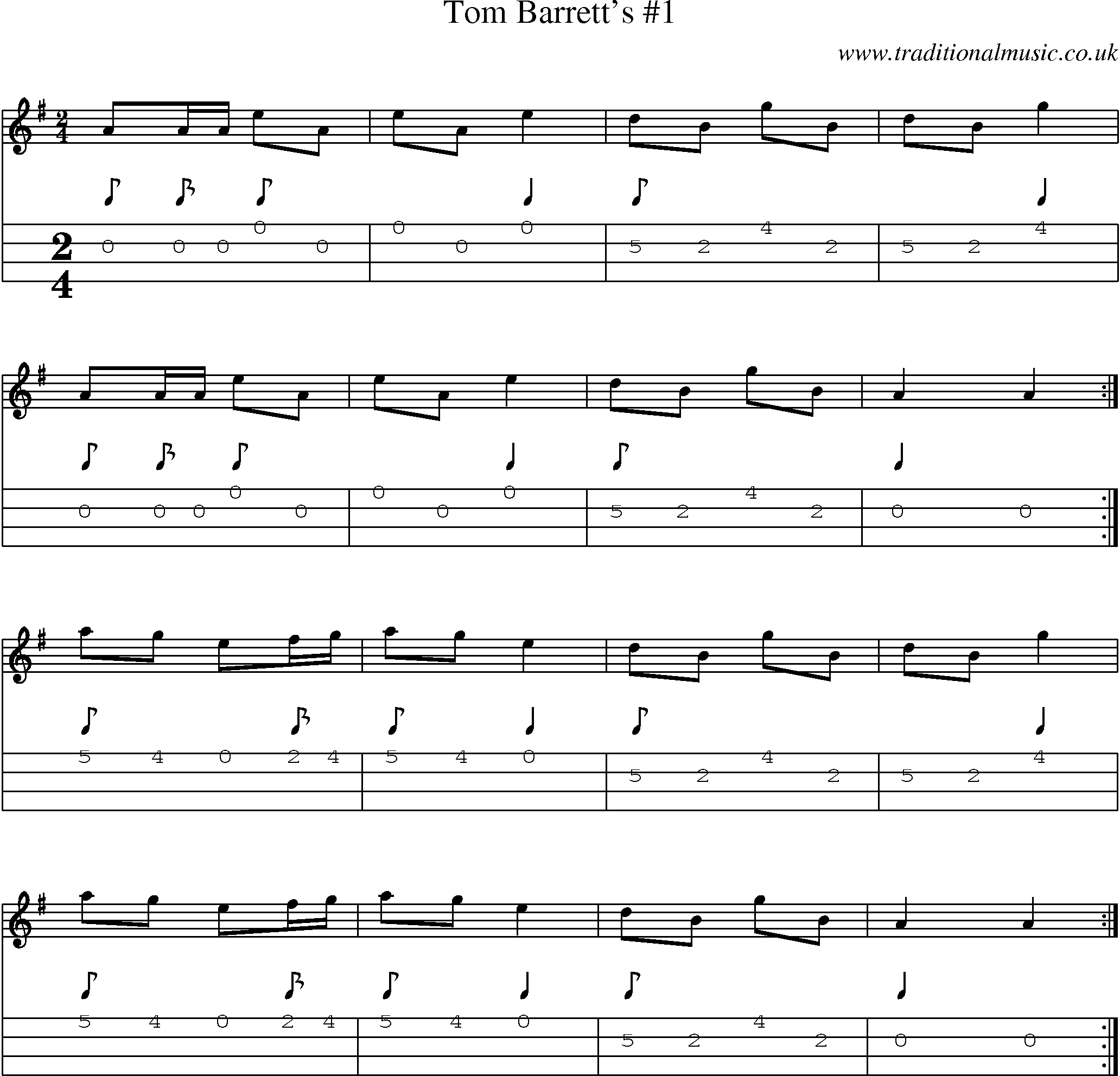 Music Score and Mandolin Tabs for Tom Barretts 1