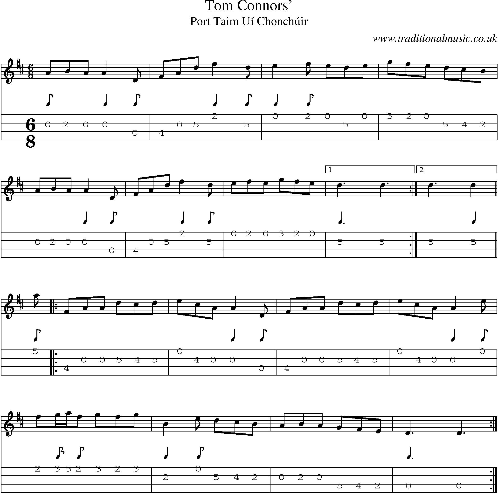 Music Score and Mandolin Tabs for Tom Connors 1