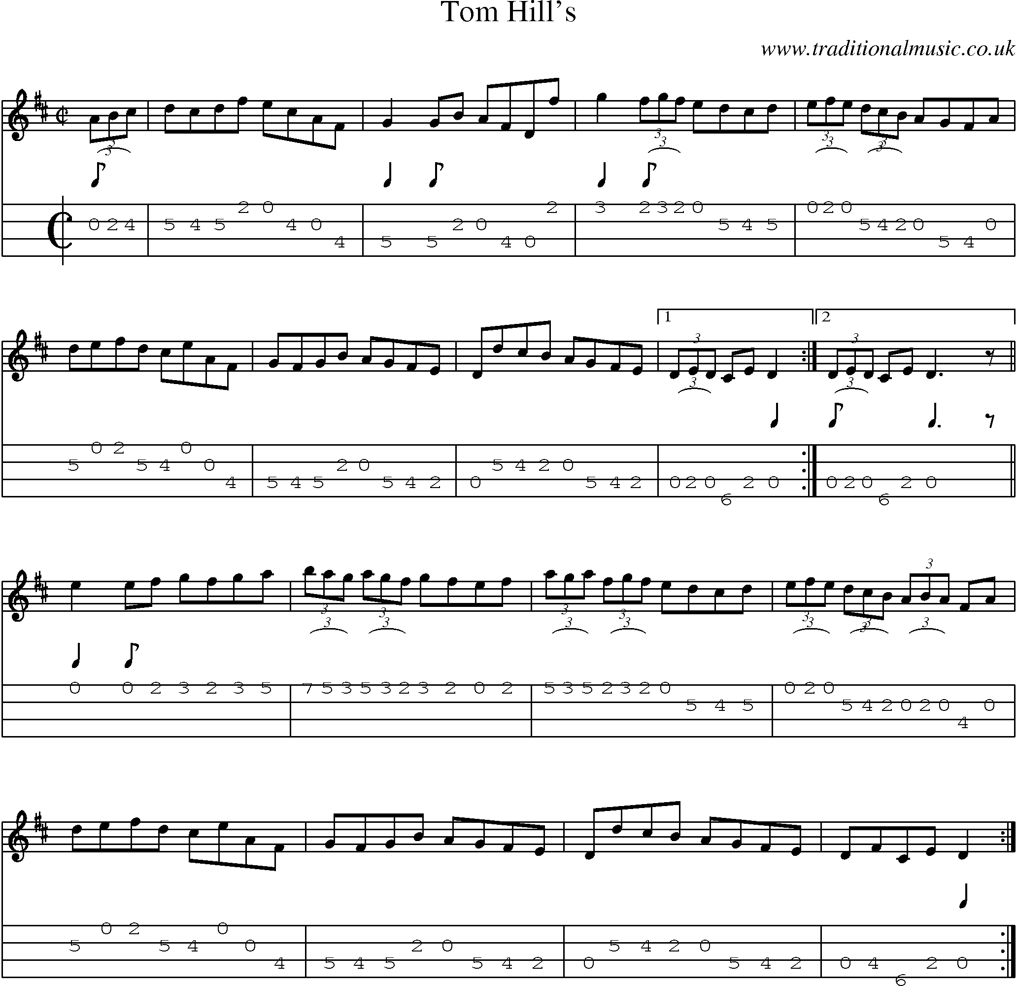 Music Score and Mandolin Tabs for Tom Hills
