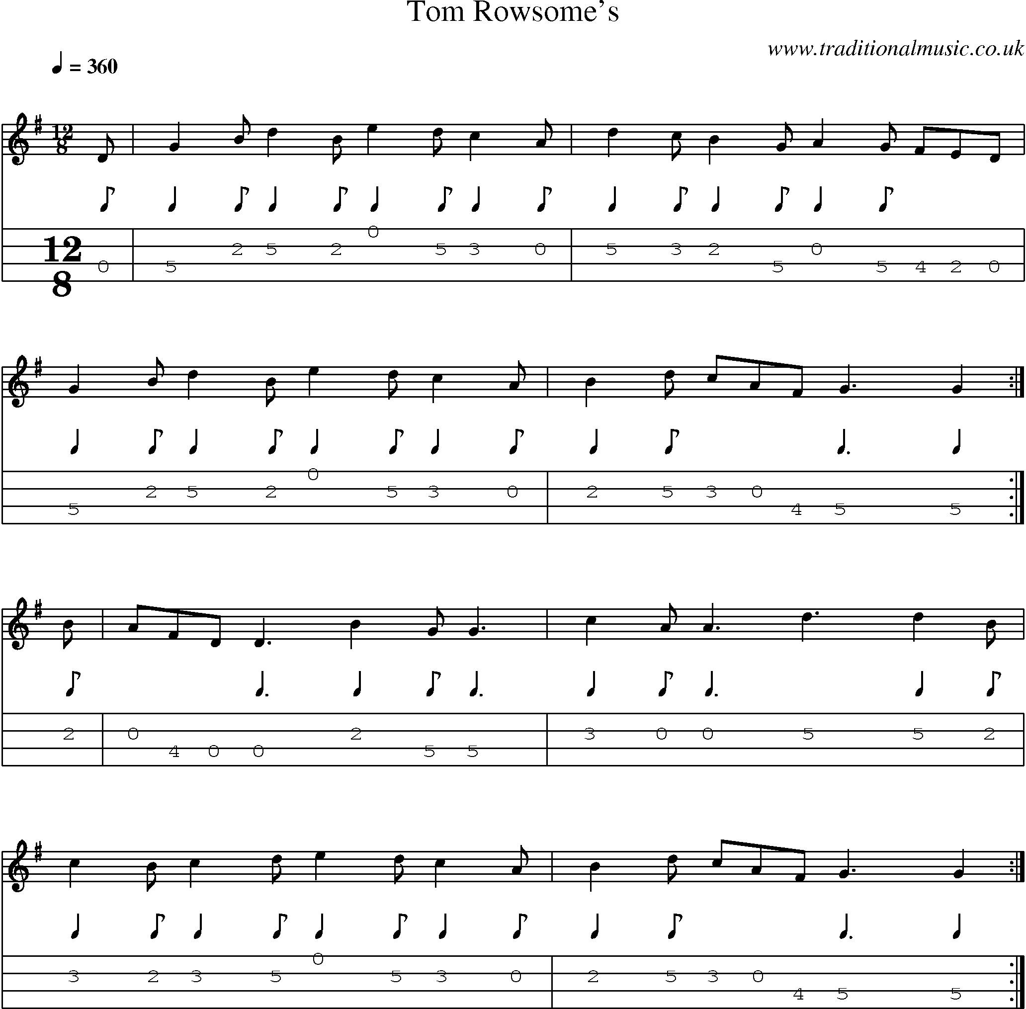 Music Score and Mandolin Tabs for Tom Rowsomes