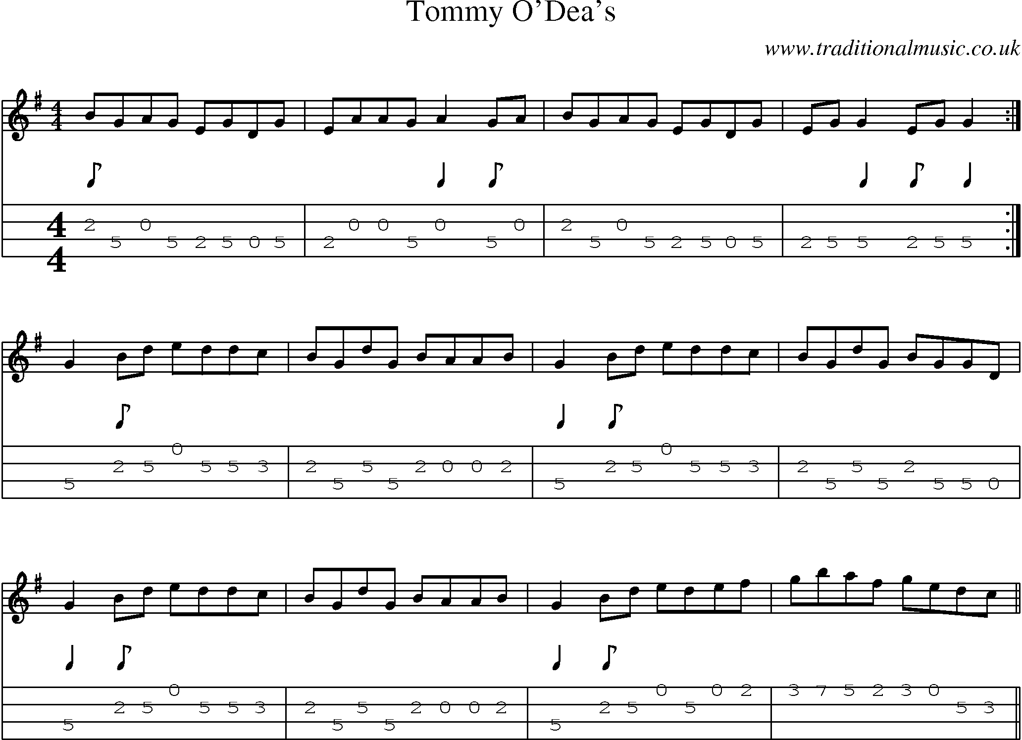 Music Score and Mandolin Tabs for Tommy Odeas