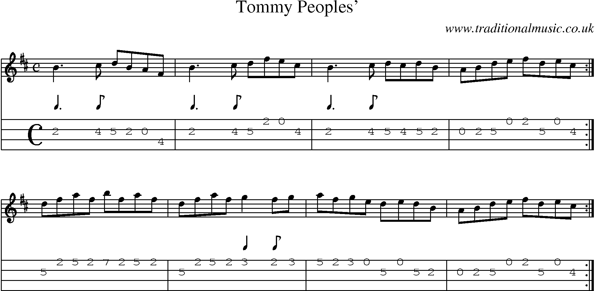 Music Score and Mandolin Tabs for Tommy Peoples