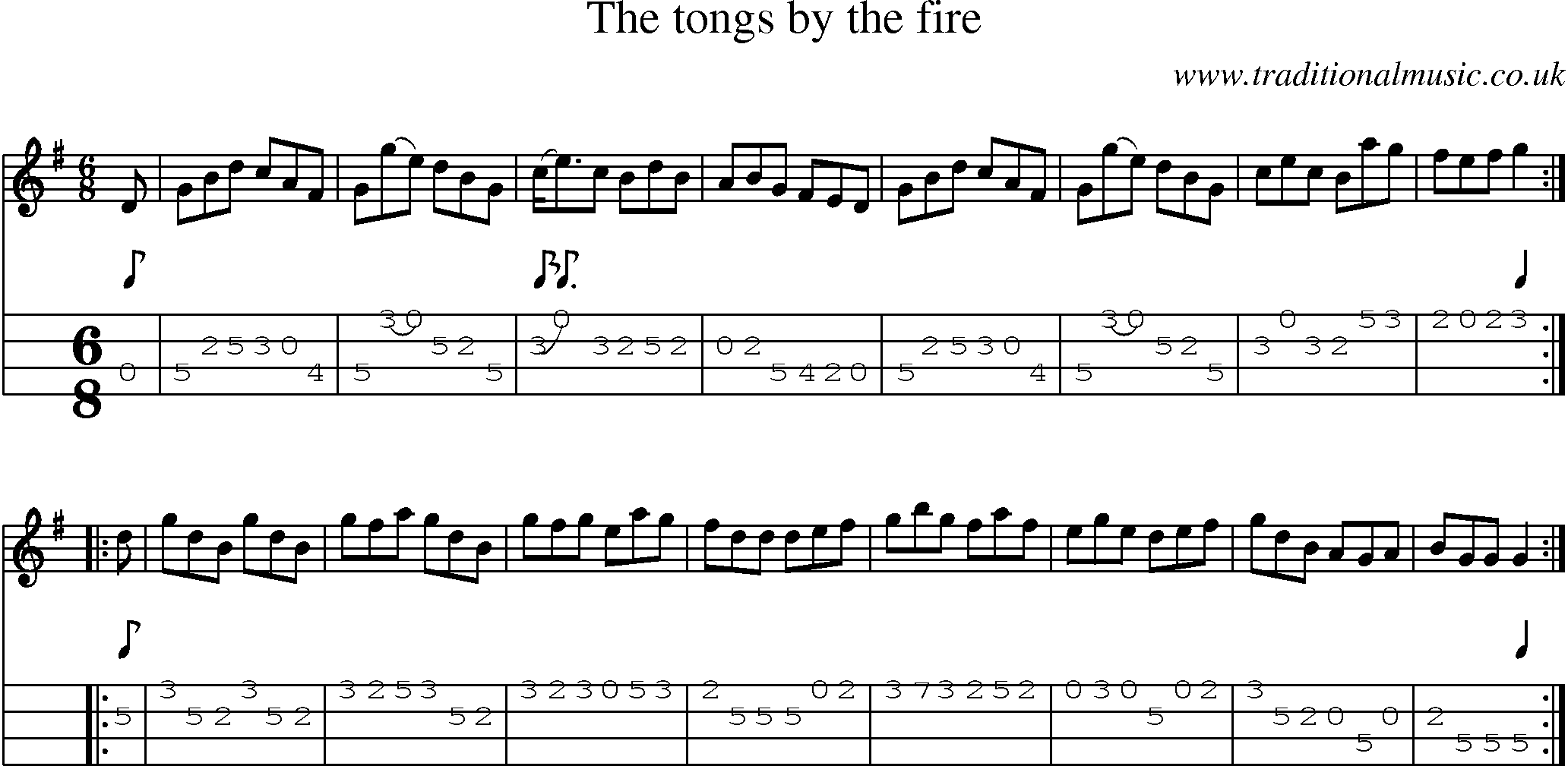 Music Score and Mandolin Tabs for Tongs By The Fire