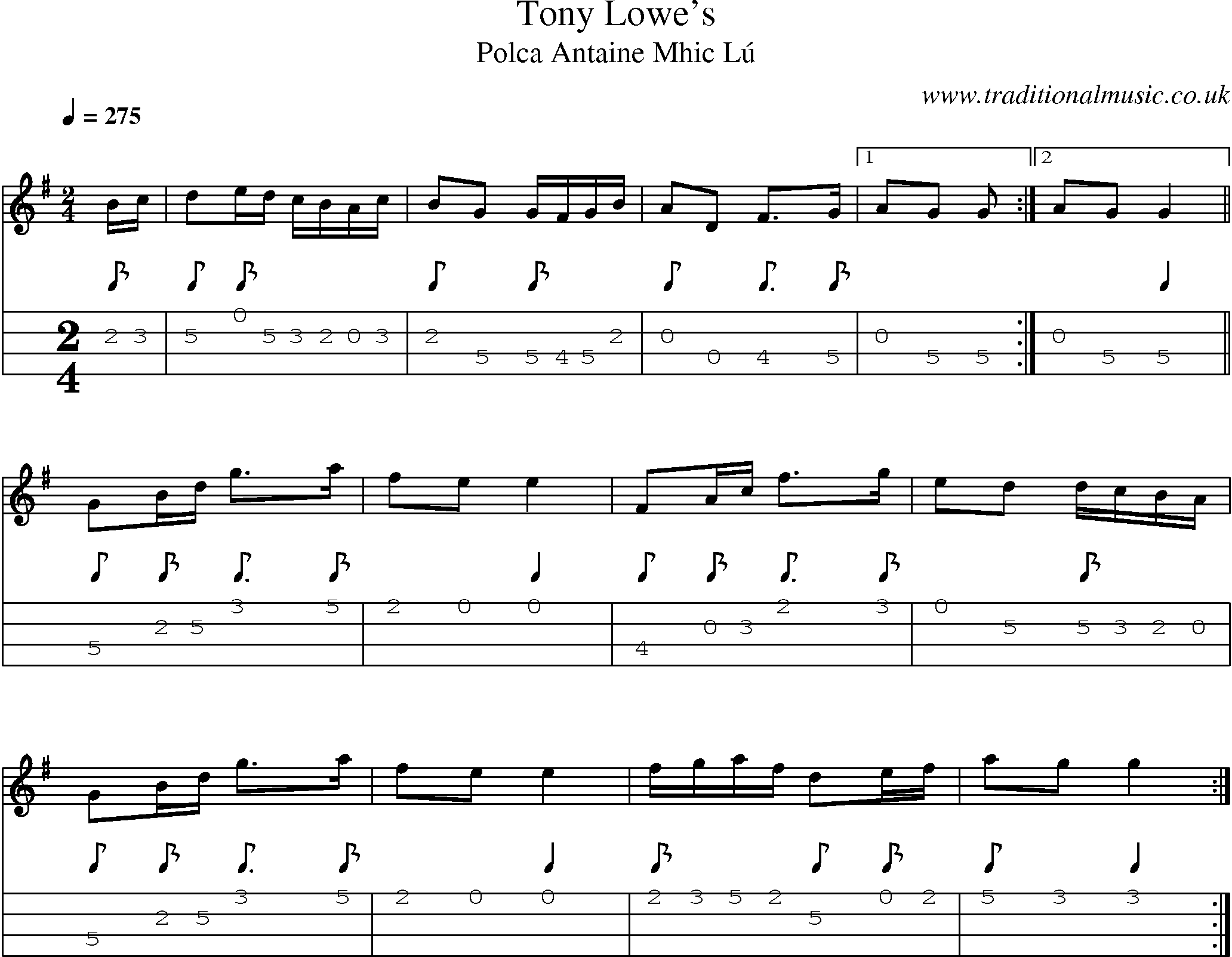 Music Score and Mandolin Tabs for Tony Lowes