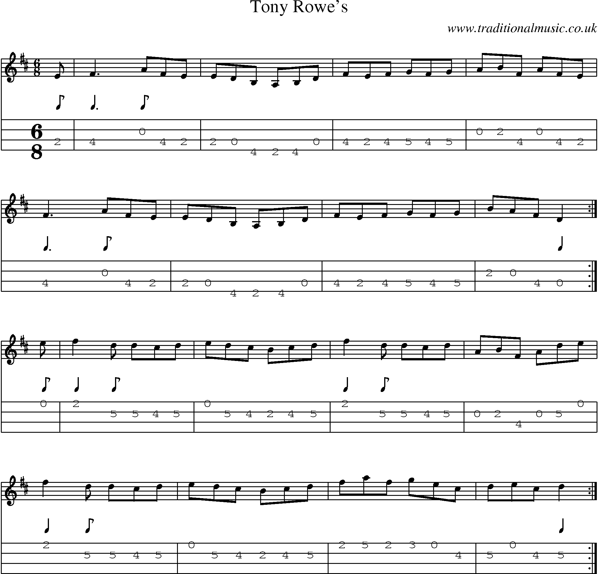 Music Score and Mandolin Tabs for Tony Rowes