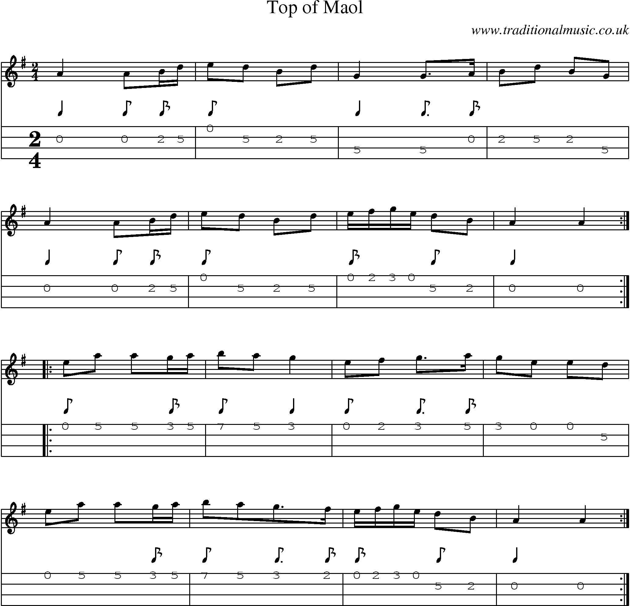 Music Score and Mandolin Tabs for Top Of Maol