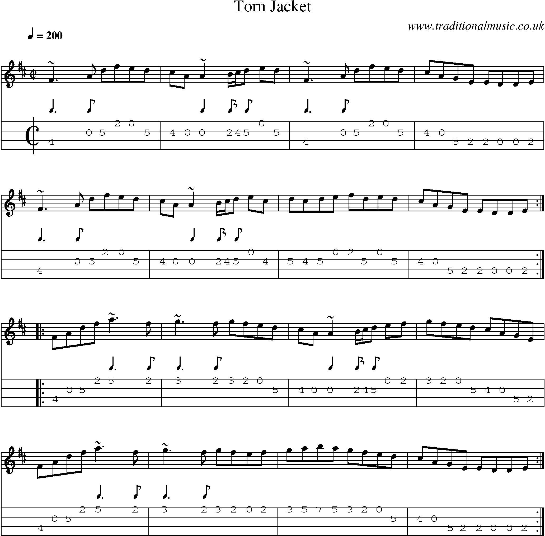 Music Score and Mandolin Tabs for Torn Jacket