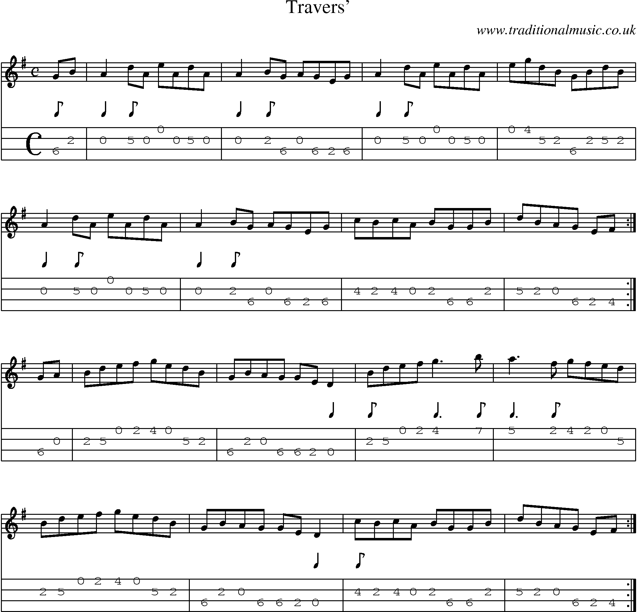 Music Score and Mandolin Tabs for Travers