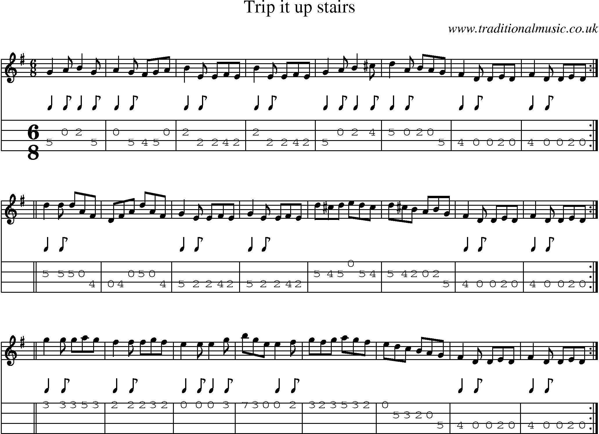 Music Score and Mandolin Tabs for Trip It Up Stairs