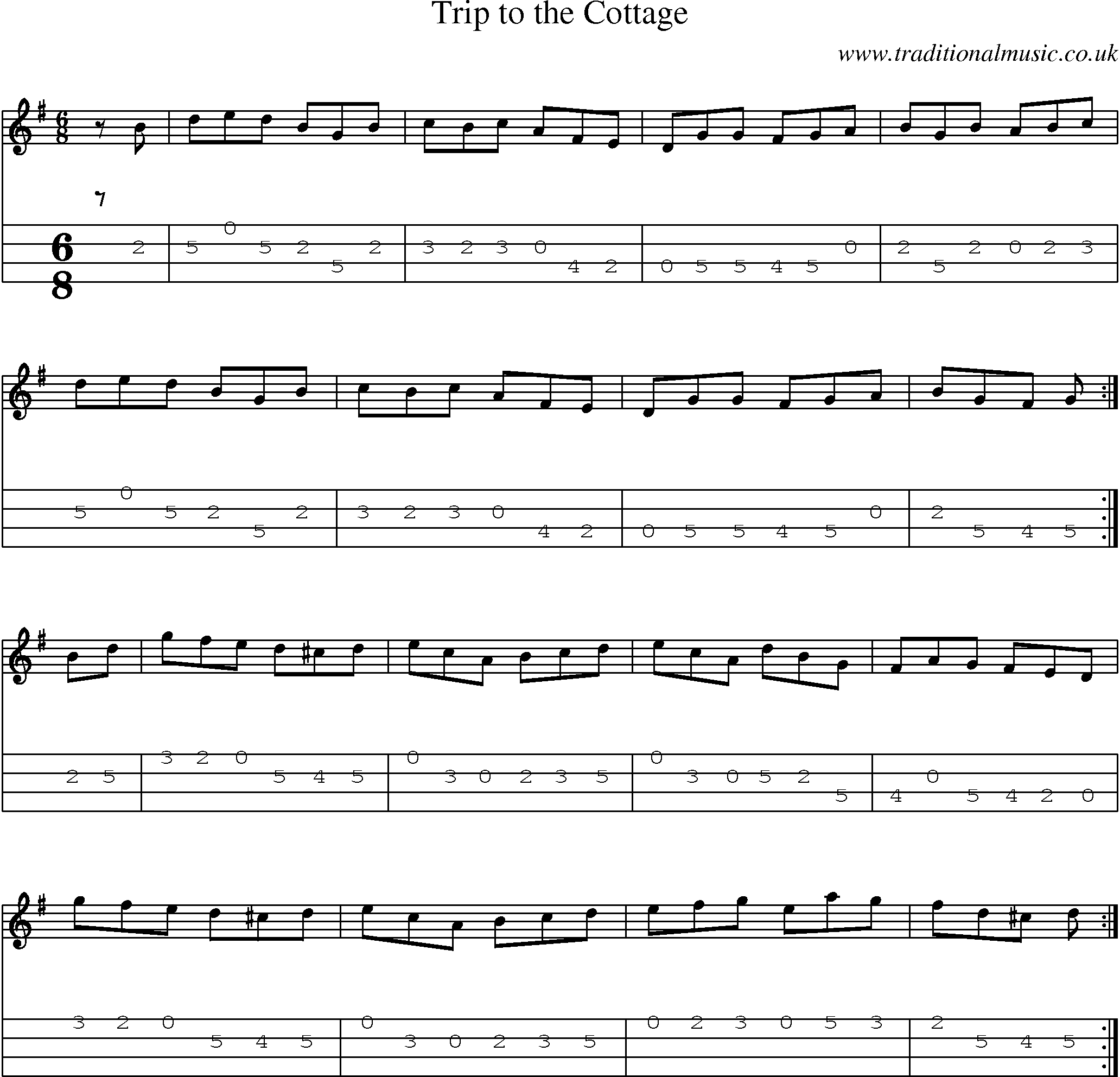 Music Score and Mandolin Tabs for Trip To Cottage