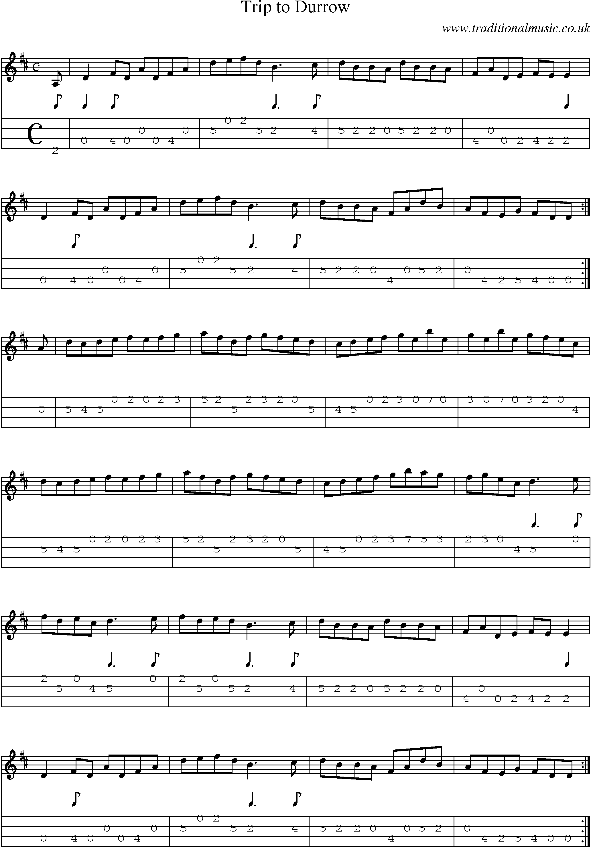 Music Score and Mandolin Tabs for Trip To Durrow