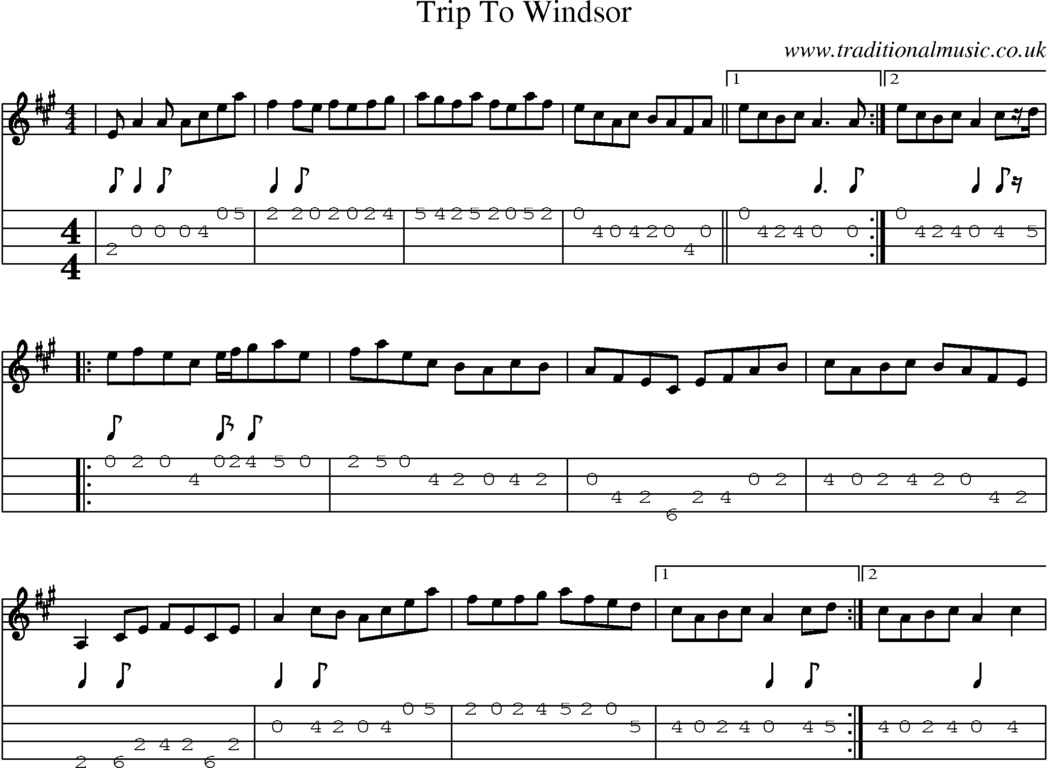 Music Score and Mandolin Tabs for Trip To Windsor