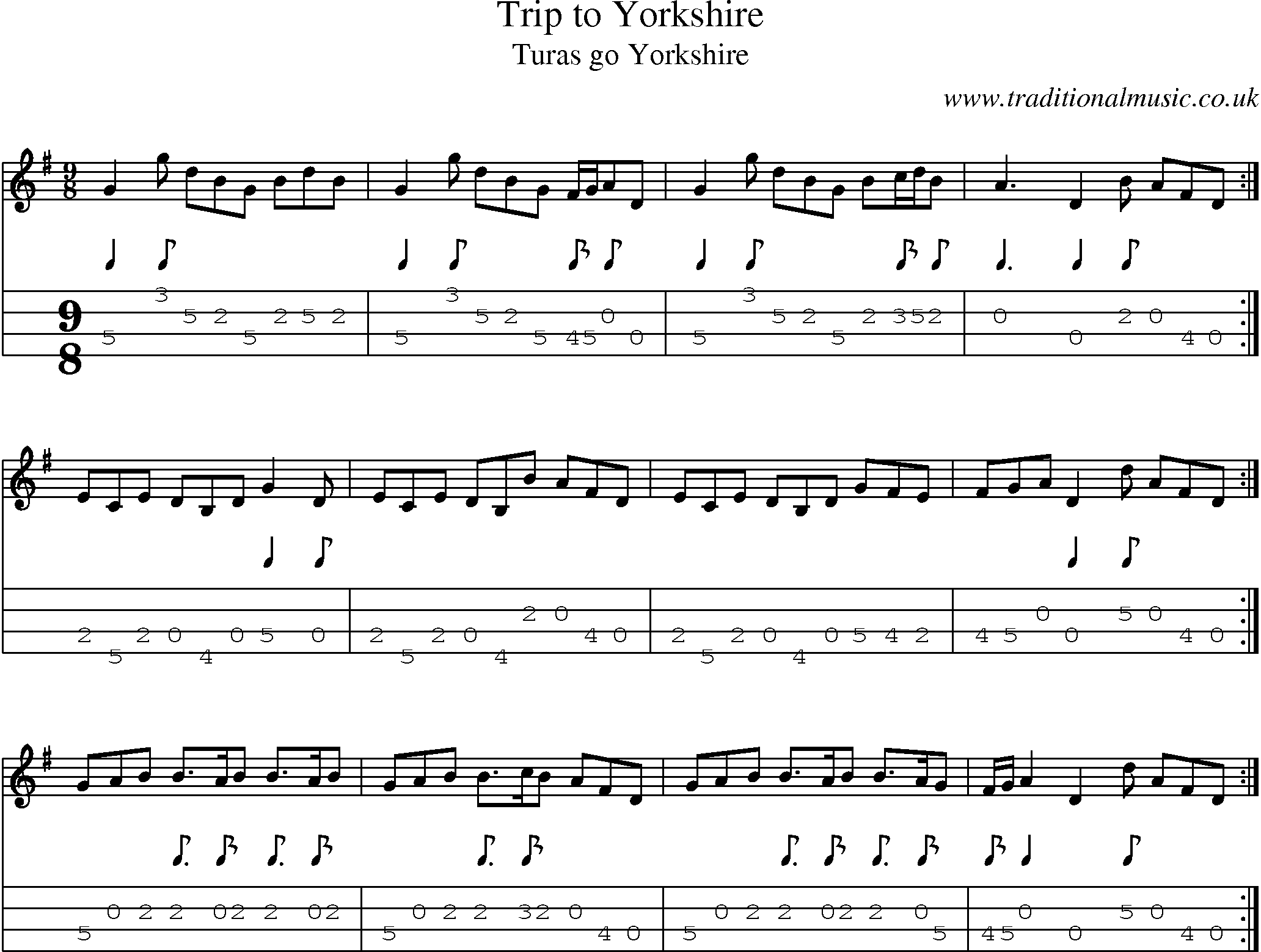 Music Score and Mandolin Tabs for Trip To Yorkshire
