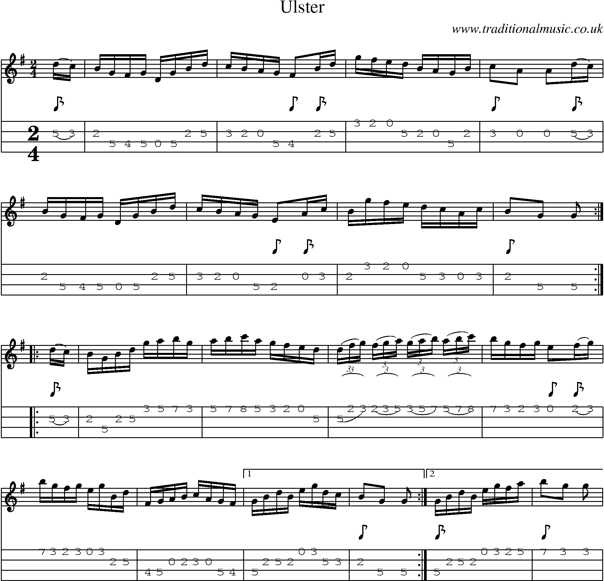 Music Score and Mandolin Tabs for Ulster