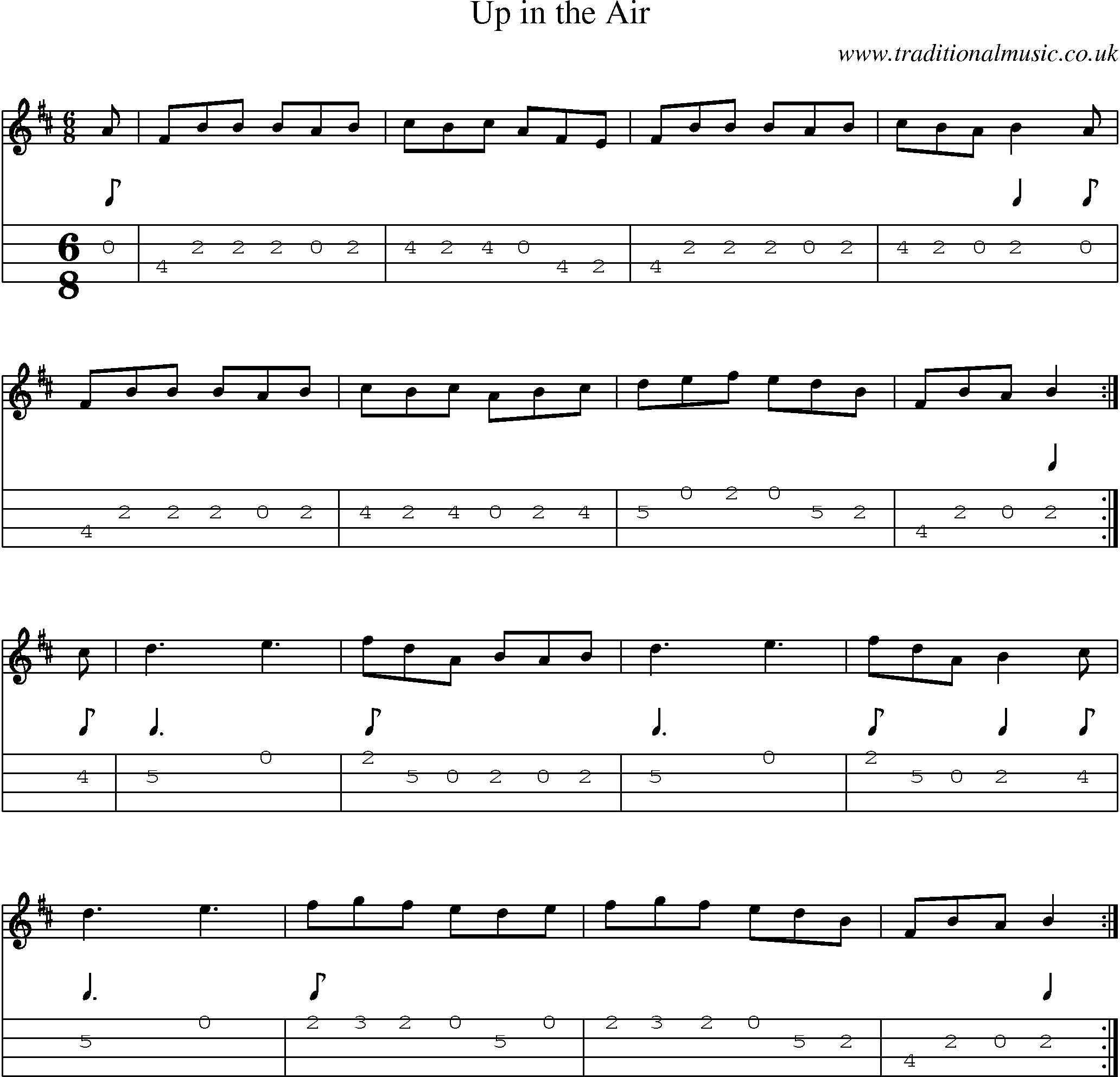 Music Score and Mandolin Tabs for Up In Air