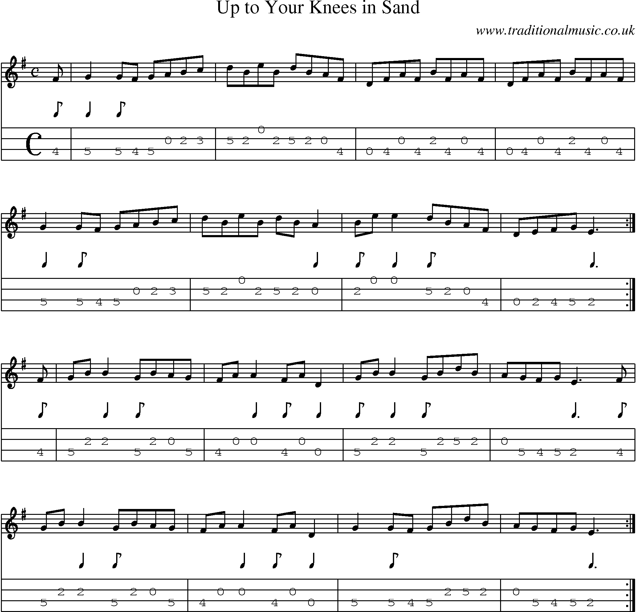 Music Score and Mandolin Tabs for Up To Your Knees In Sand