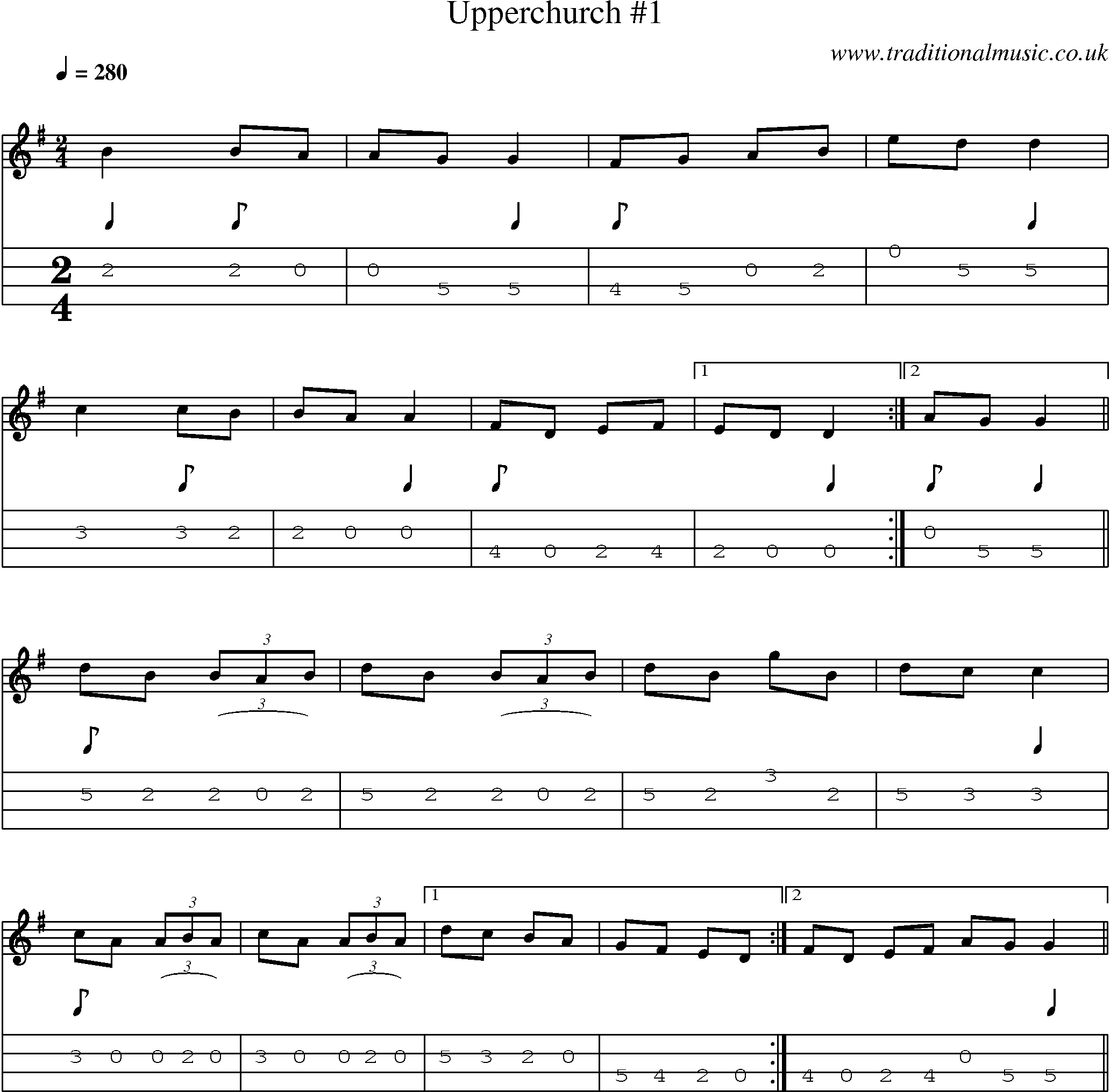Music Score and Mandolin Tabs for Upperchurch 1